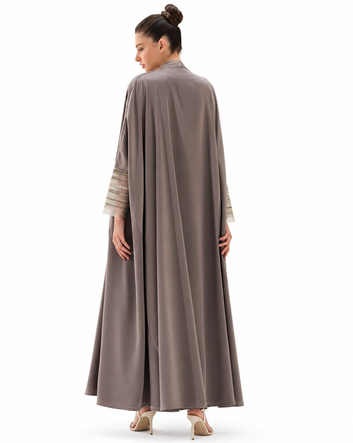 G218-M - Gray Silk Abaya Set - GUL - MIRA Y MANO