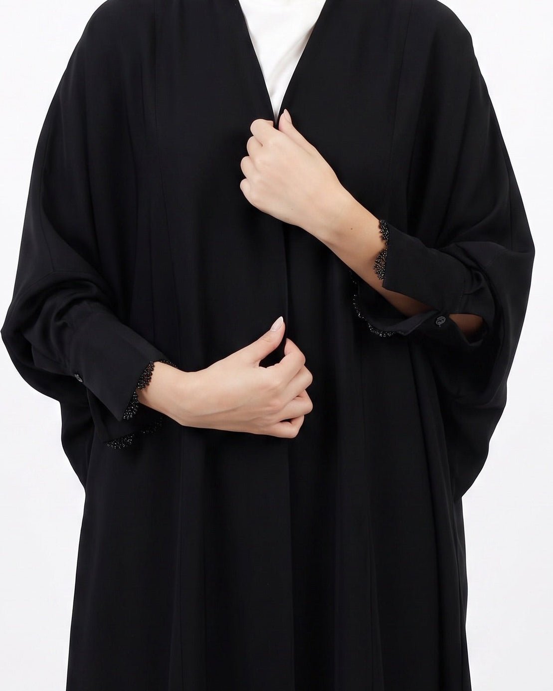 G224-BLK – Black Crepe Abaya - GUL - MIRA Y MANO