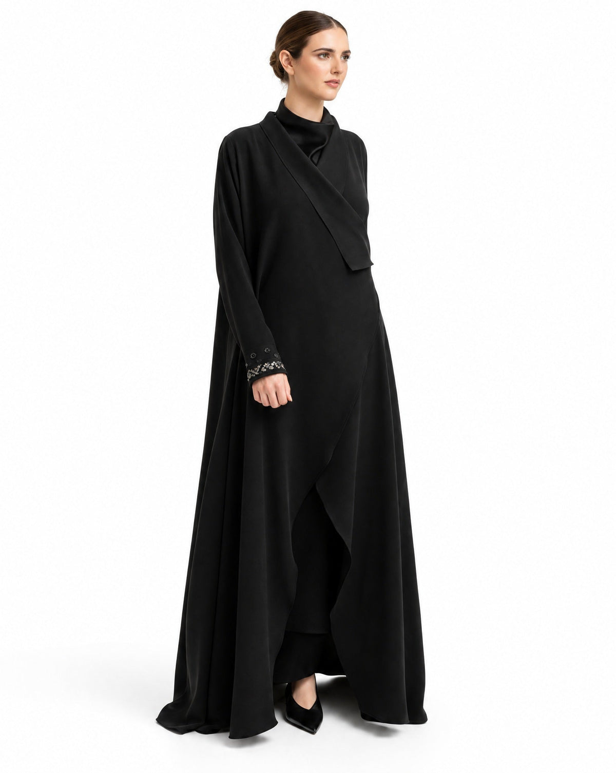 G247-BLK – Black Cotton Mix Abaya - GUL - MIRA Y MANO