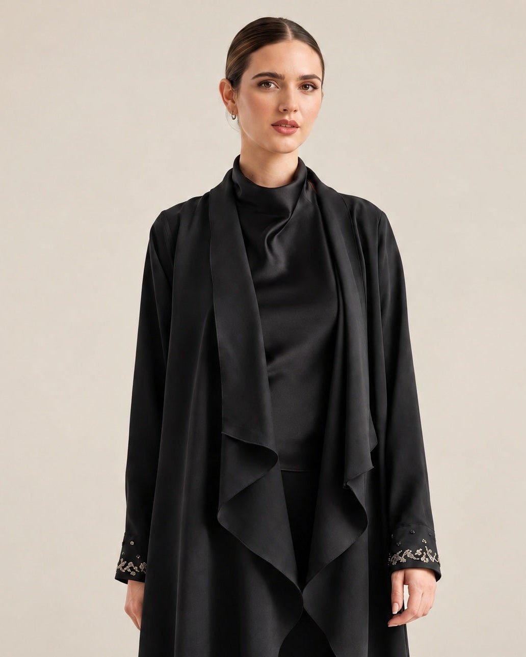 G247-BLK – Black Cotton Mix Abaya - GUL - MIRA Y MANO