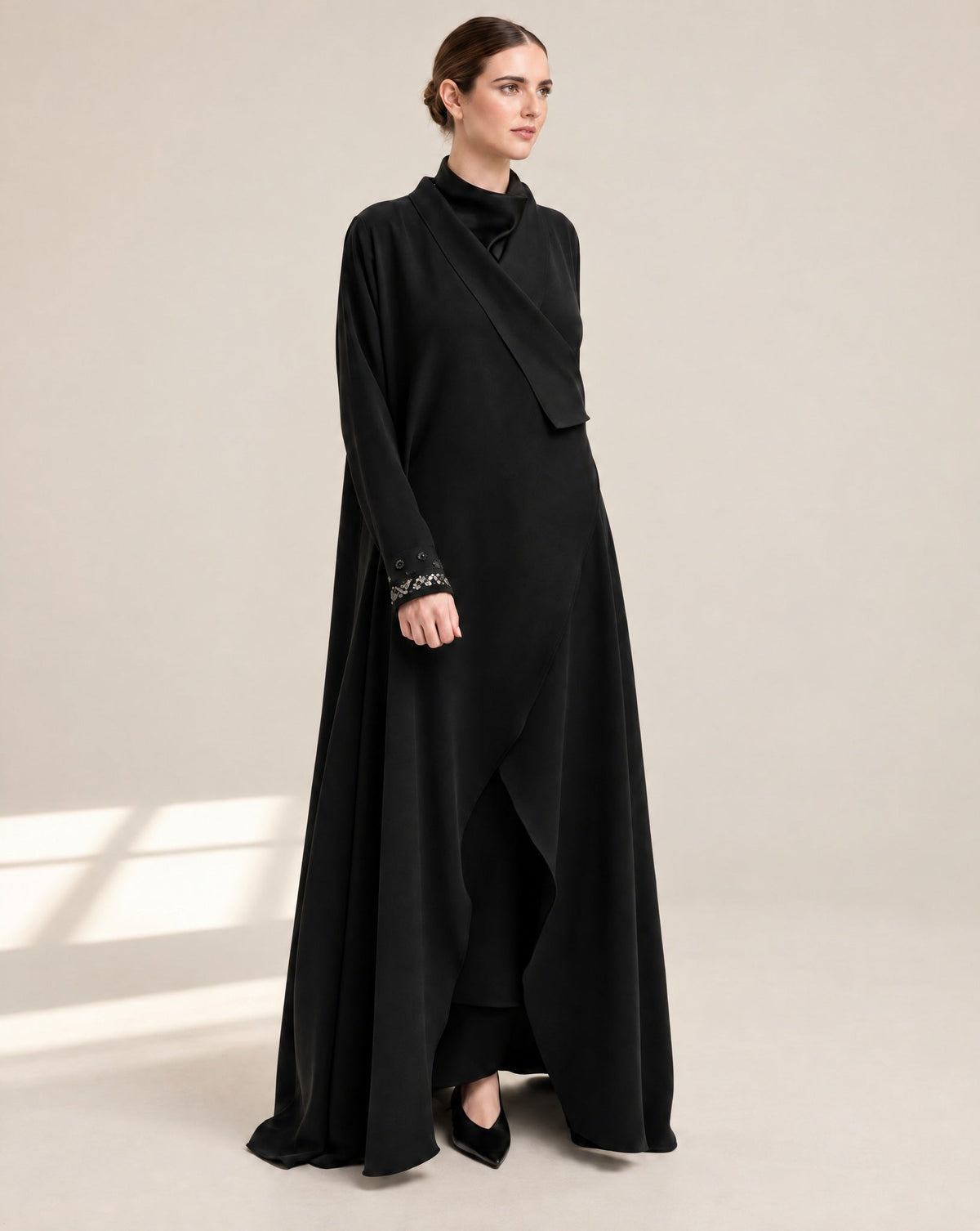 G247-BLK – Black Cotton Mix Abaya - GUL - MIRA Y MANO