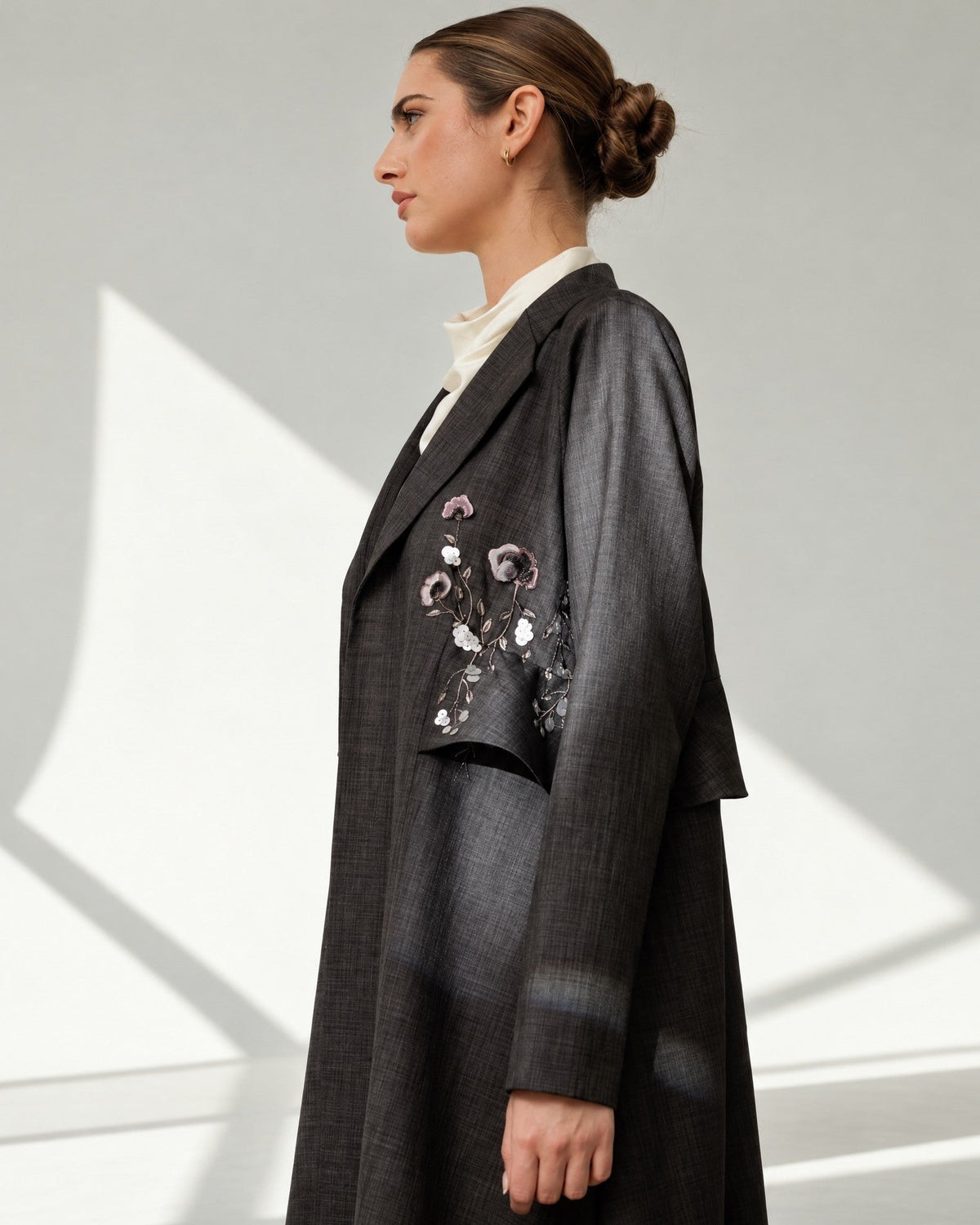 G251 – Dark Grey Cotton Mix Abaya - GUL - MIRA Y MANO
