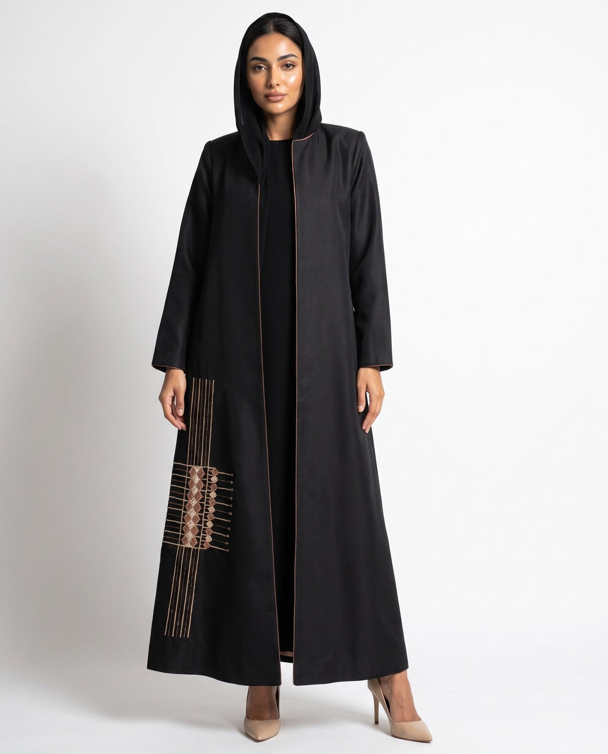 HON0100 - Black Cotton Mix Abaya - HOUSE OF N - MIRA Y MANO
