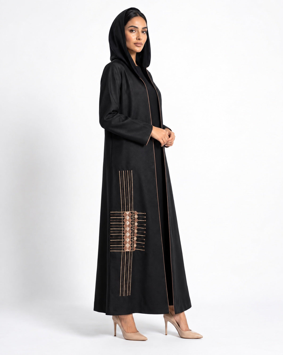HON0100 - Black Cotton Mix Abaya - HOUSE OF N - MIRA Y MANO