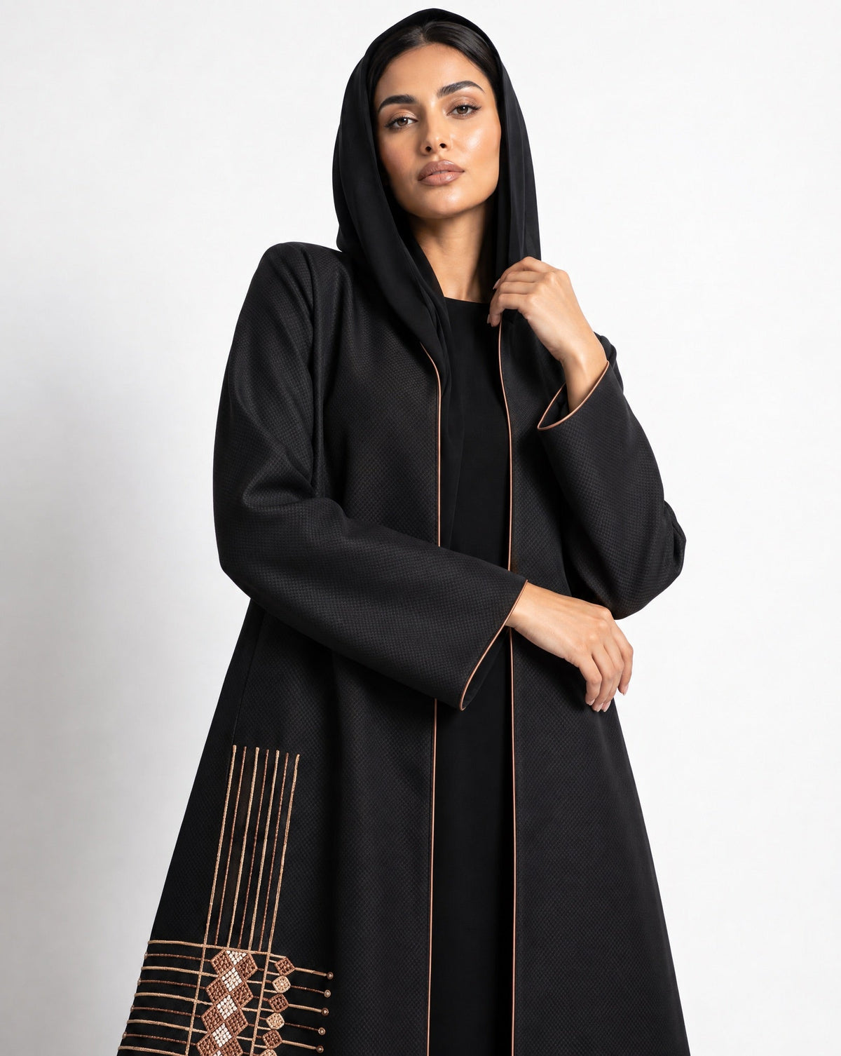 HON0100 - Black Cotton Mix Abaya - HOUSE OF N - MIRA Y MANO