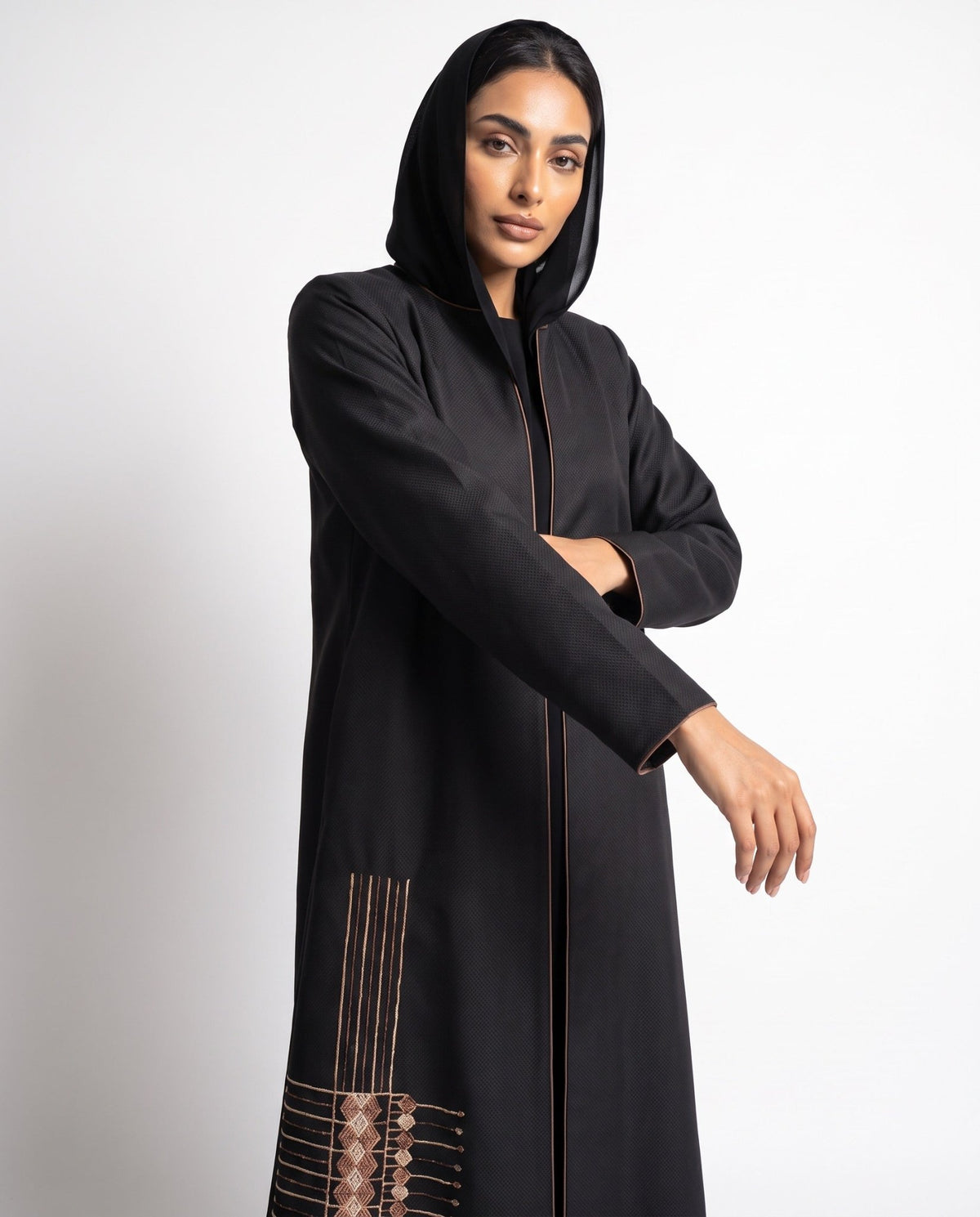 HON0100 - Black Cotton Mix Abaya - HOUSE OF N - MIRA Y MANO