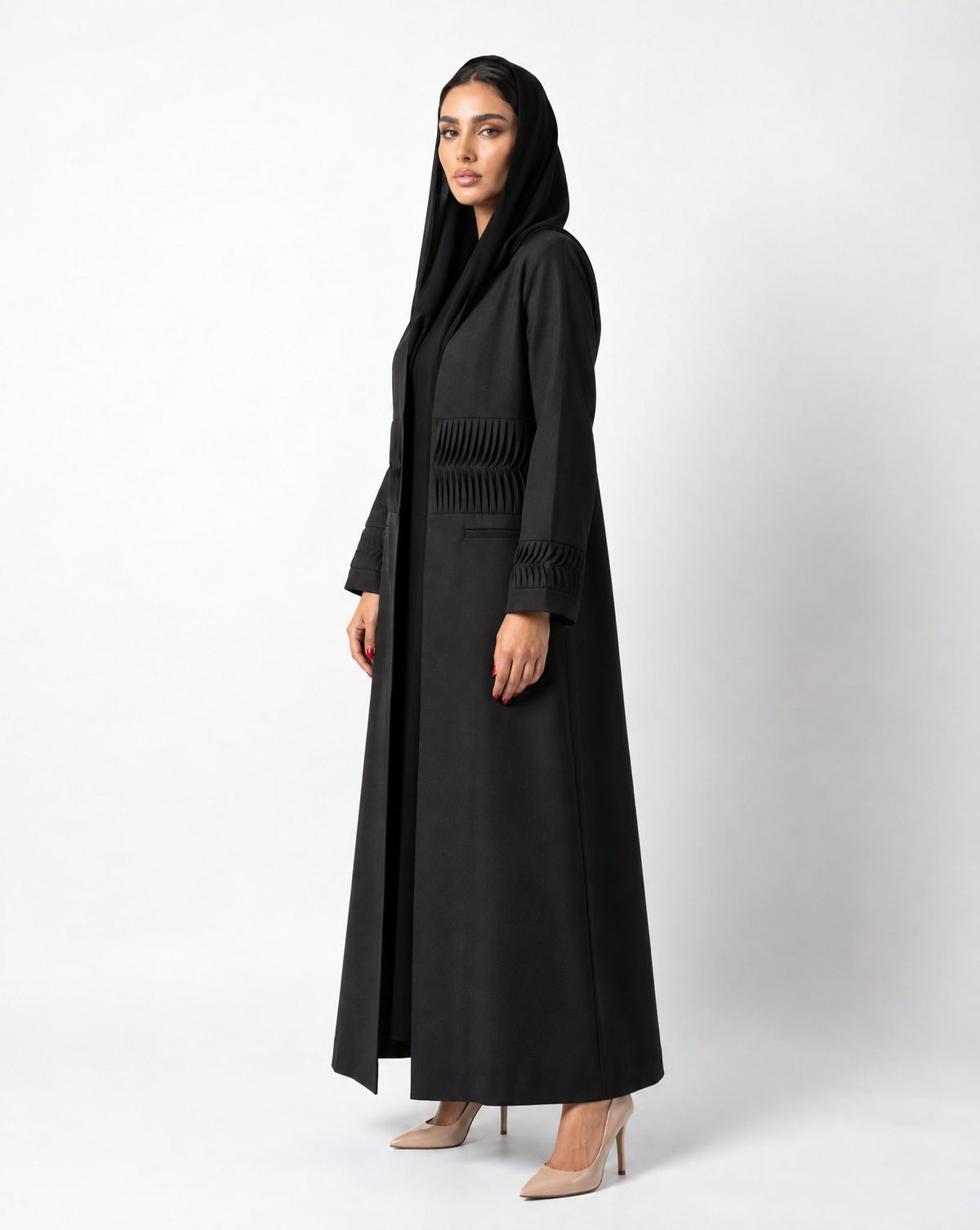 HON0101 - Black Cotton Mix Abaya - HOUSE OF N - MIRA Y MANO