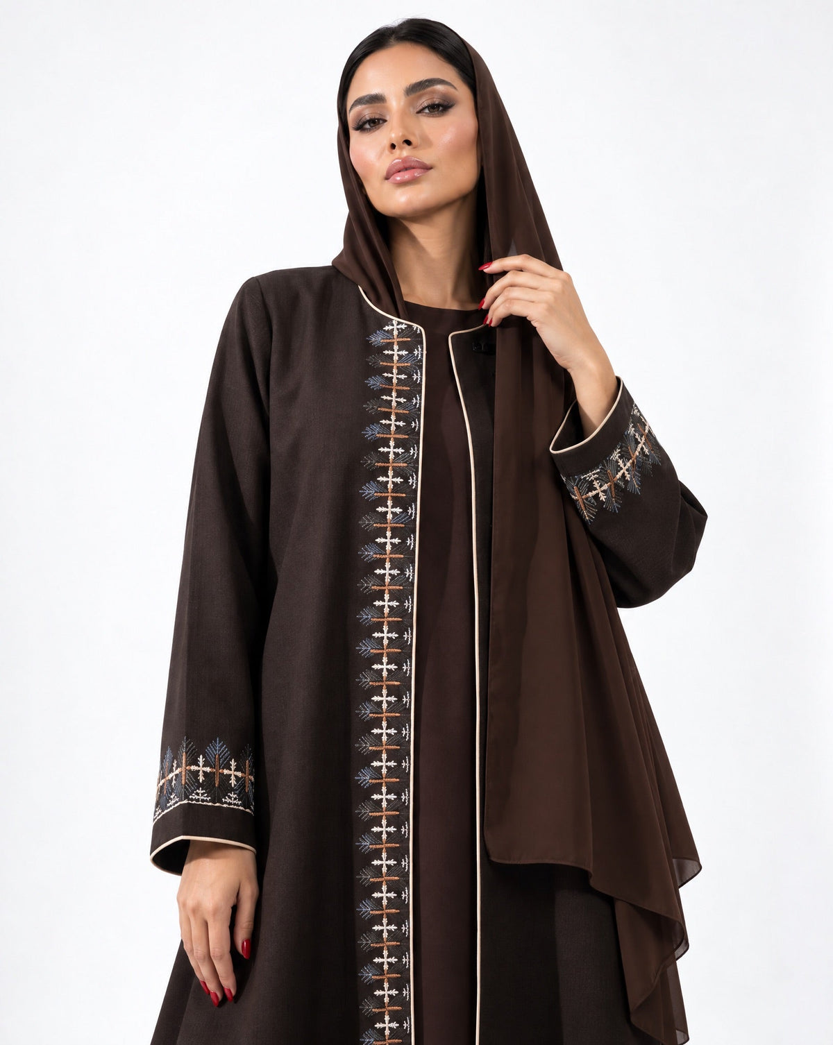 HON0103 - Dark Brown Cotton Mix Abaya - HOUSE OF N - MIRA Y MANO