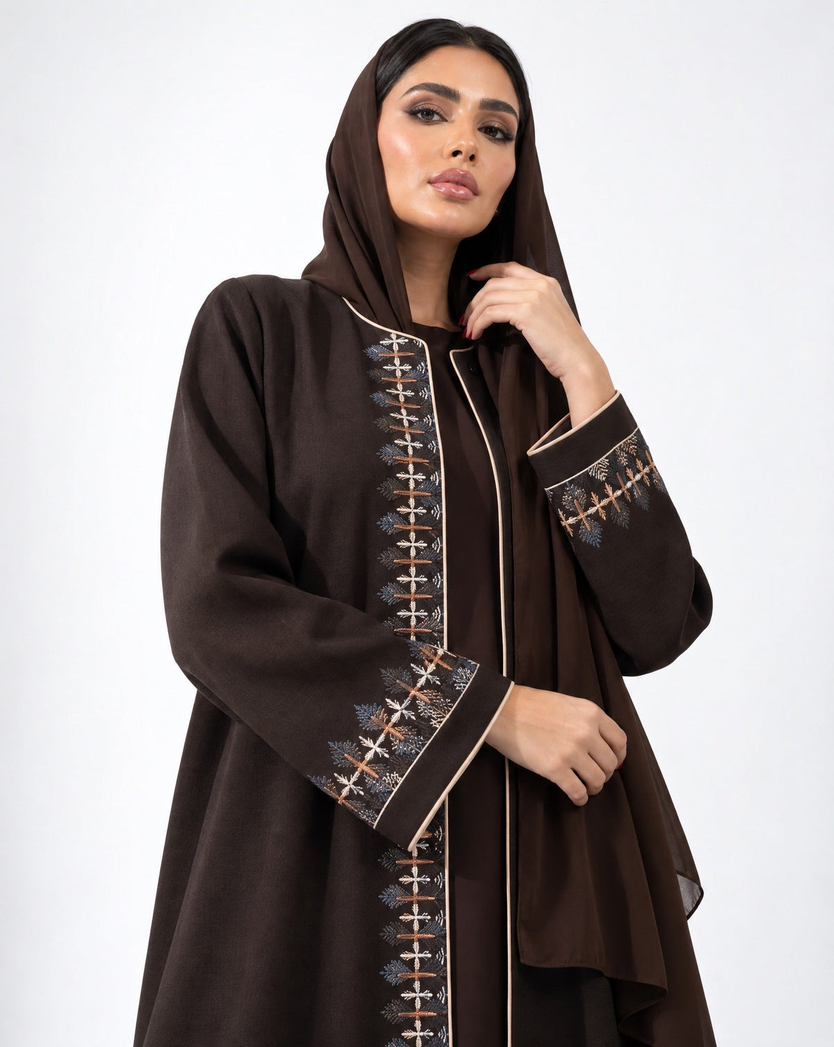HON0103 - Dark Brown Cotton Mix Abaya - HOUSE OF N - MIRA Y MANO