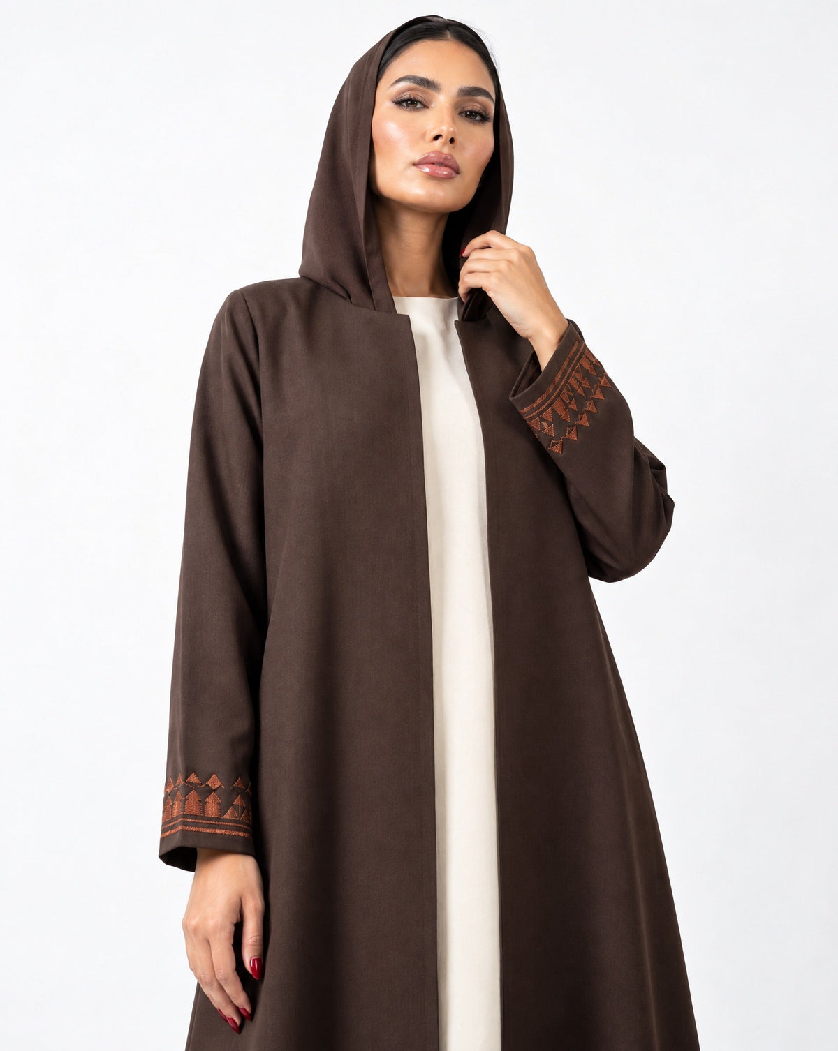 HON0104 - Brown Cotton Mix Abaya - HOUSE OF N - MIRA Y MANO