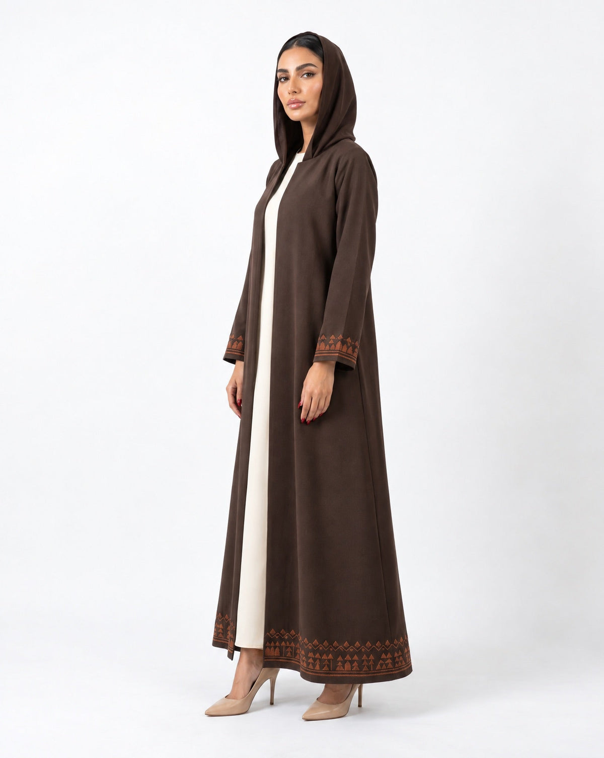 HON0104 - Brown Cotton Mix Abaya - HOUSE OF N - MIRA Y MANO