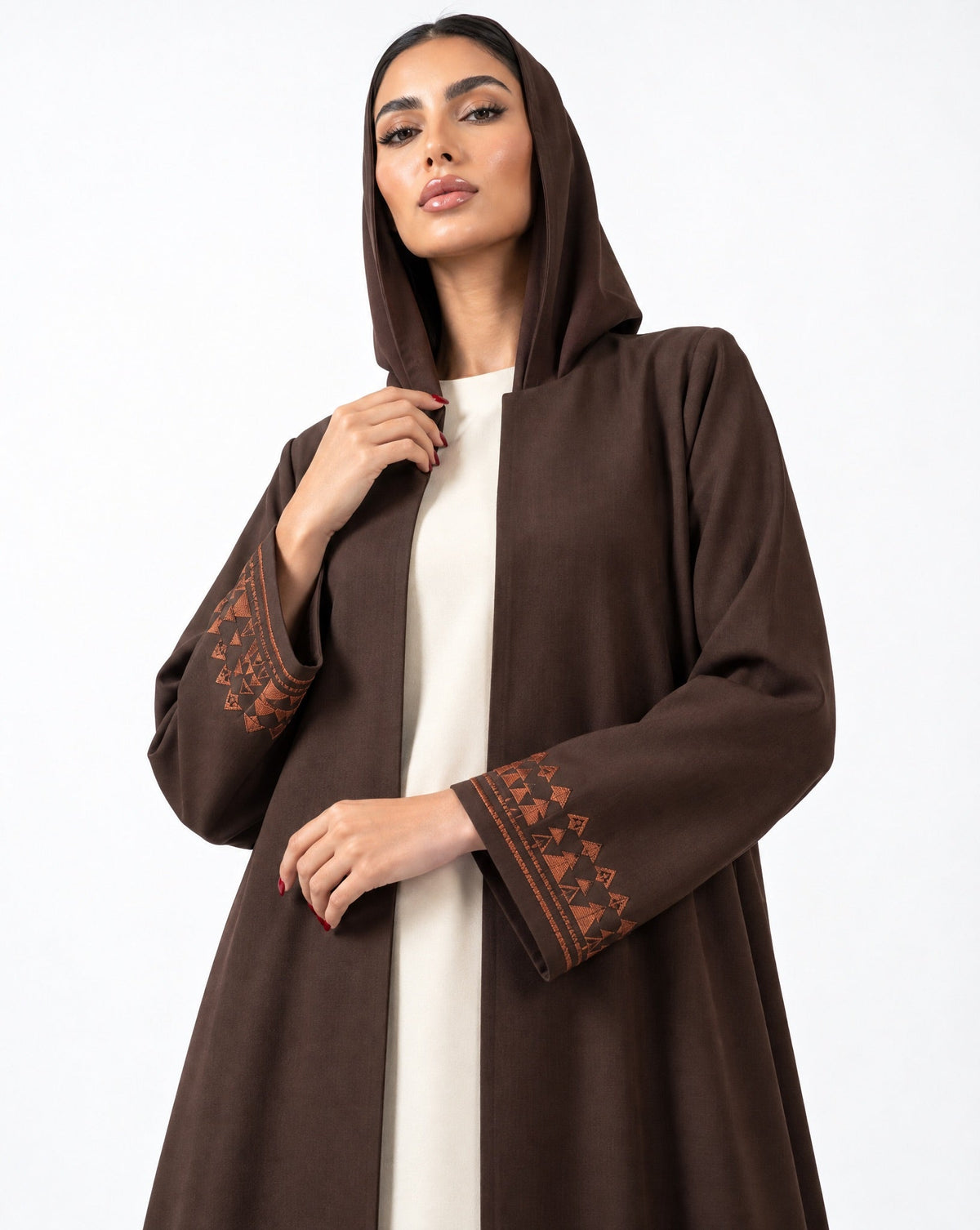 HON0104 - Brown Cotton Mix Abaya - HOUSE OF N - MIRA Y MANO