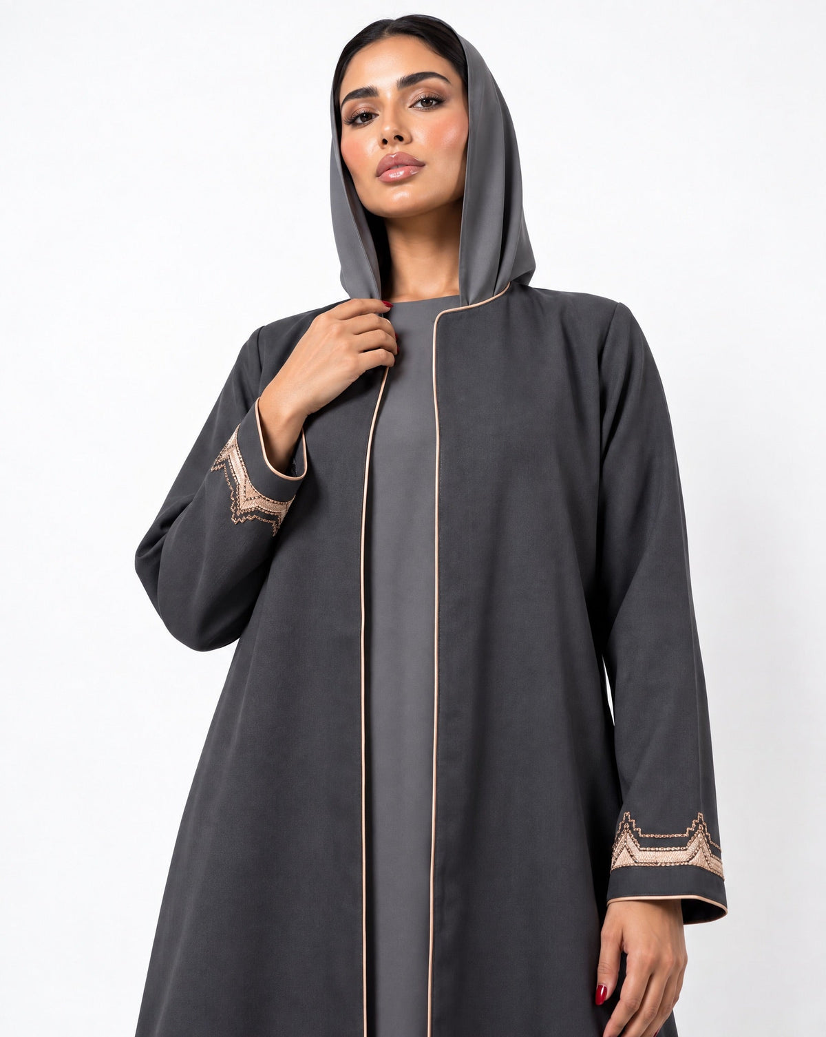 HON0105 - Grey Cotton Mix Abaya - HOUSE OF N - MIRA Y MANO