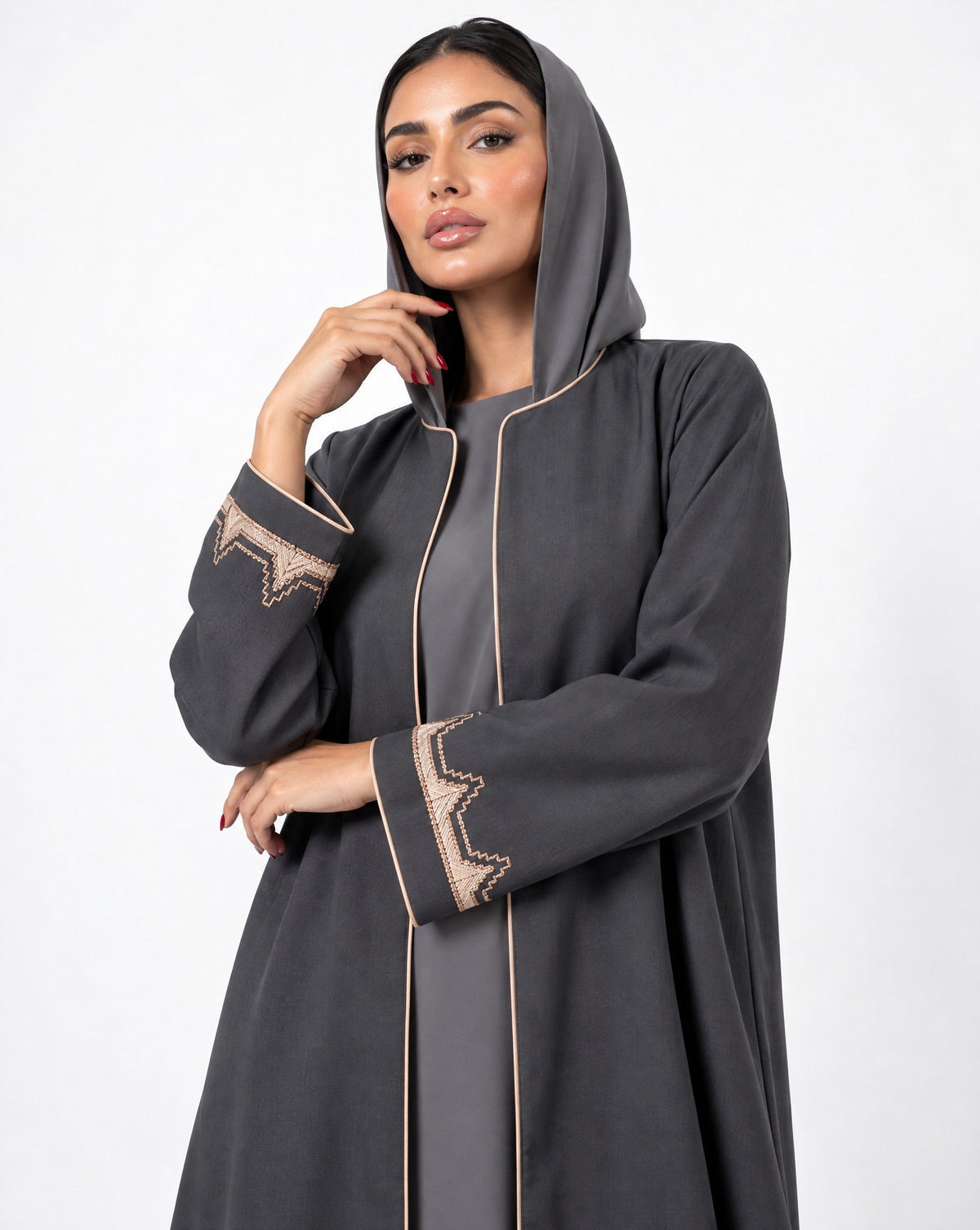 HON0105 - Grey Cotton Mix Abaya - HOUSE OF N - MIRA Y MANO
