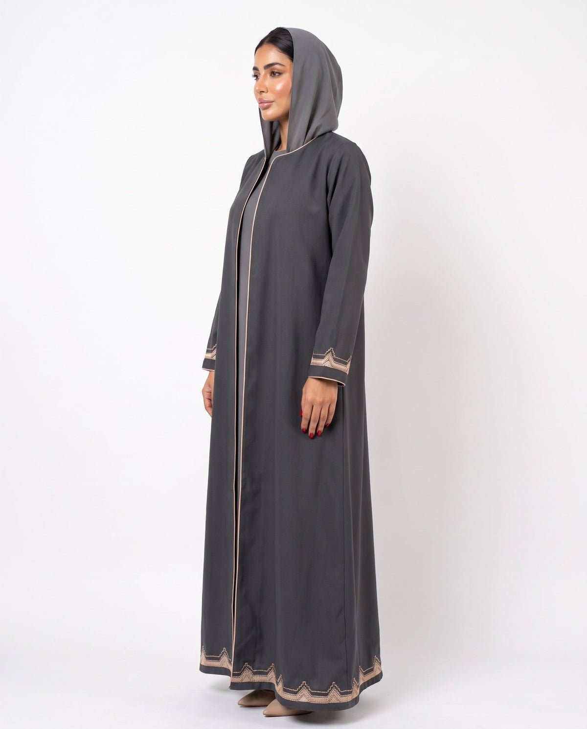 HON0105 - Grey Cotton Mix Abaya - HOUSE OF N - MIRA Y MANO