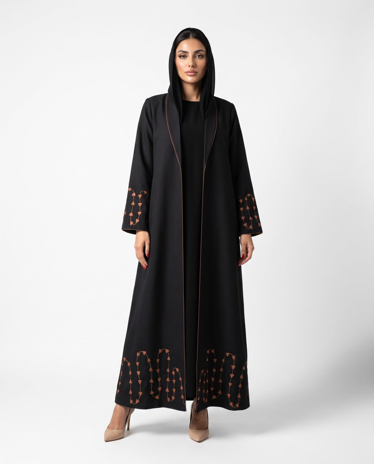 HON0106 - Black Cotton Mix Abaya - HOUSE OF N - MIRA Y MANO