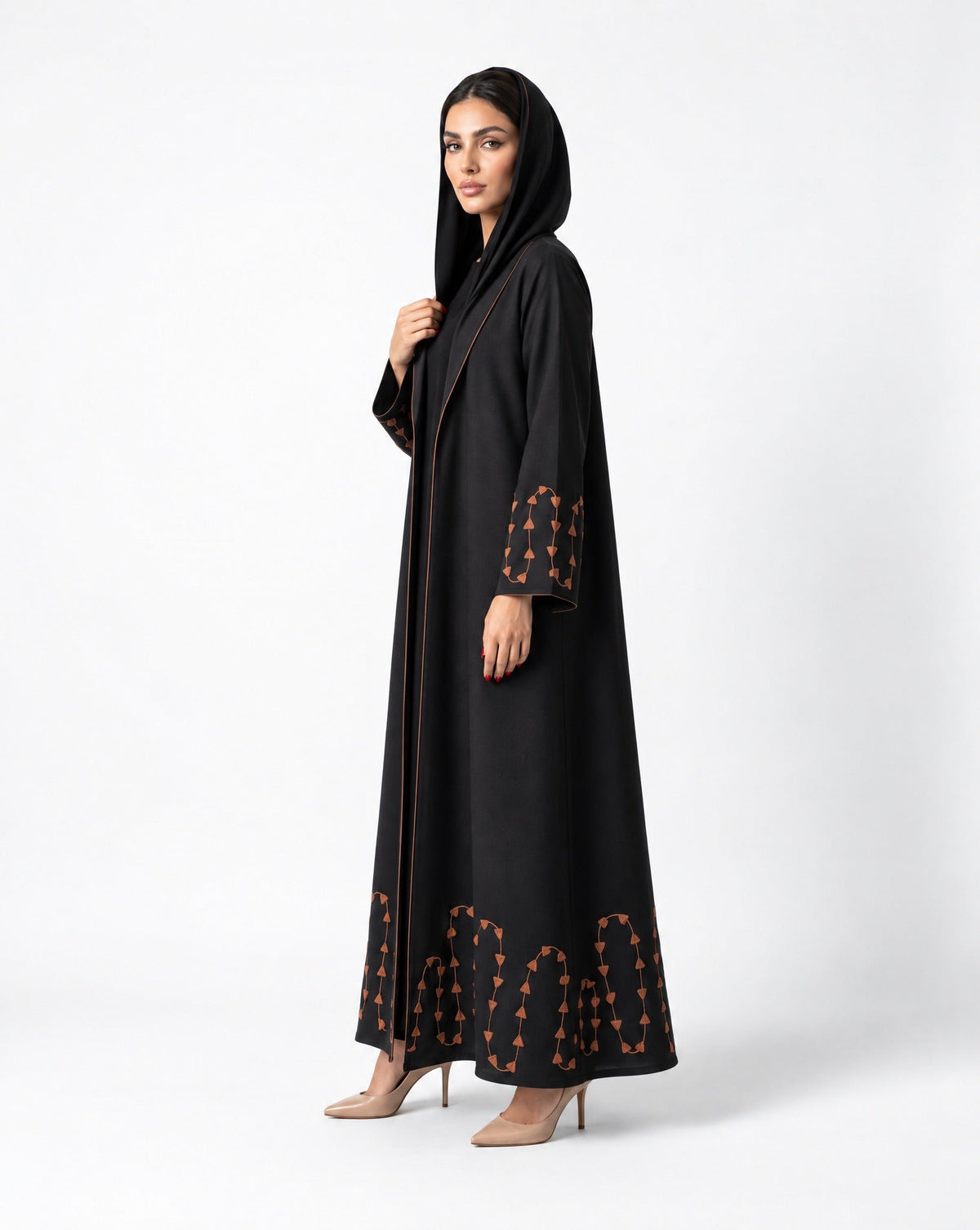 HON0106 - Black Cotton Mix Abaya - HOUSE OF N - MIRA Y MANO