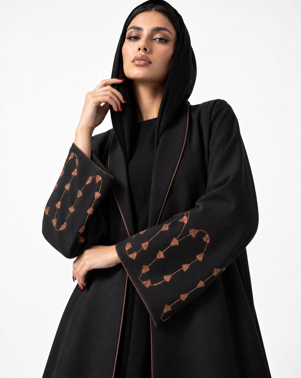 HON0106 - Black Cotton Mix Abaya - HOUSE OF N - MIRA Y MANO