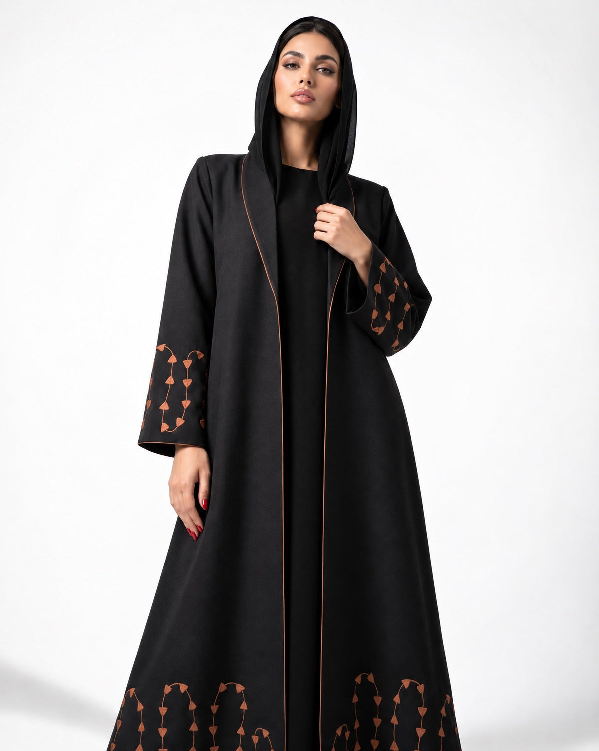 HON0106 - Black Cotton Mix Abaya - HOUSE OF N - MIRA Y MANO