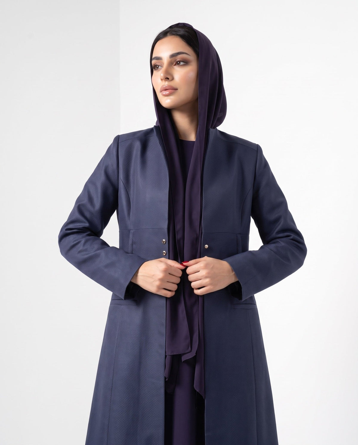 HON0111 - Dark Slate Blue Crepe Abaya - HOUSE OF N - MIRA Y MANO