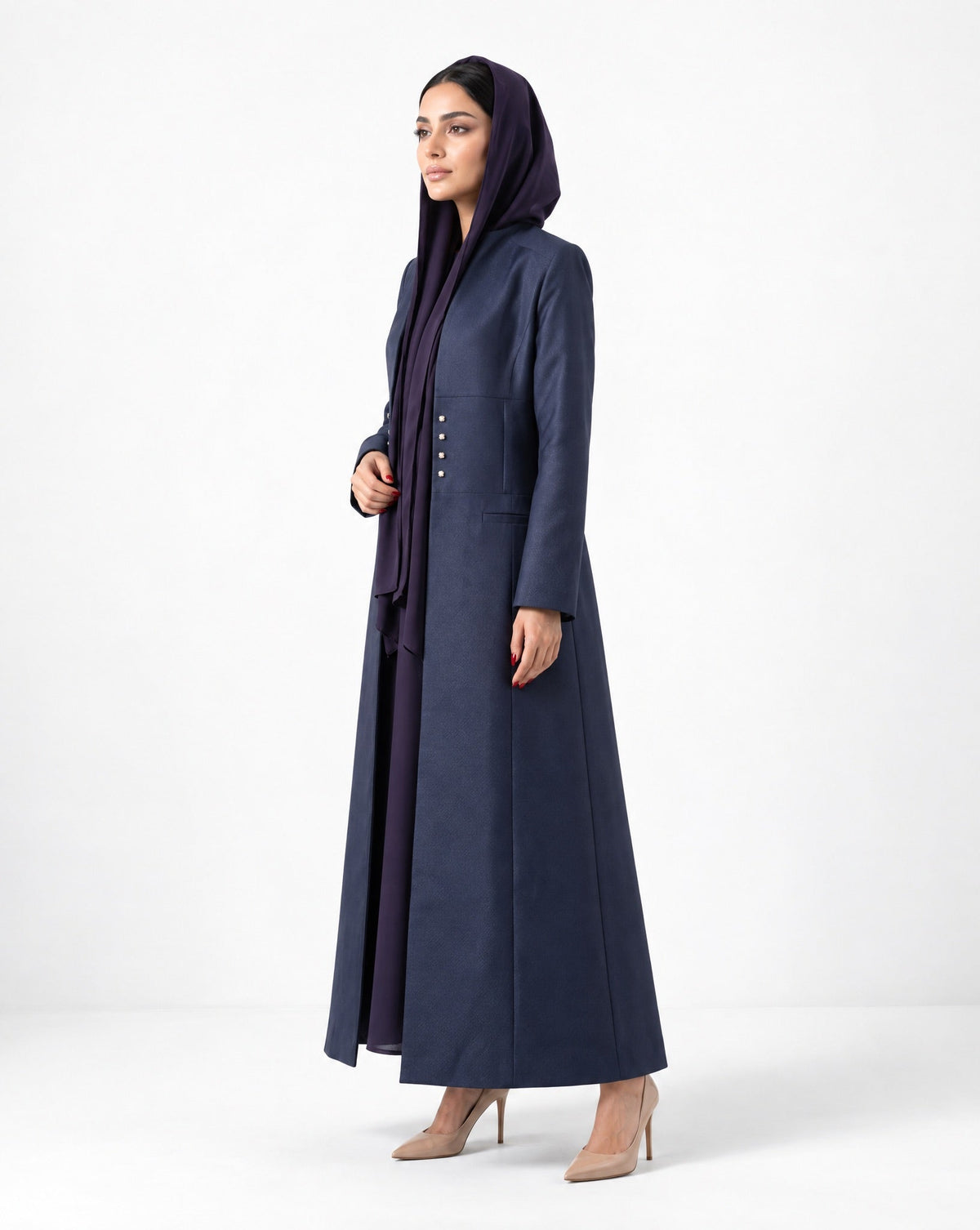 HON0111 - Dark Slate Blue Crepe Abaya - HOUSE OF N - MIRA Y MANO