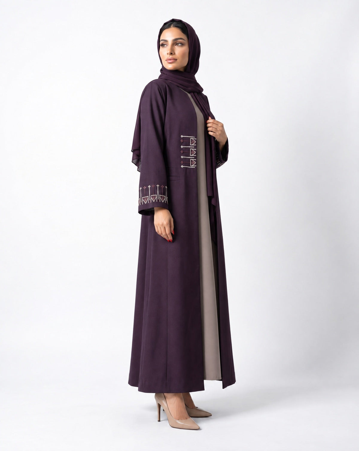 HON097A - Purple Cotton Mix Abaya - HOUSE OF N - MIRA Y MANO