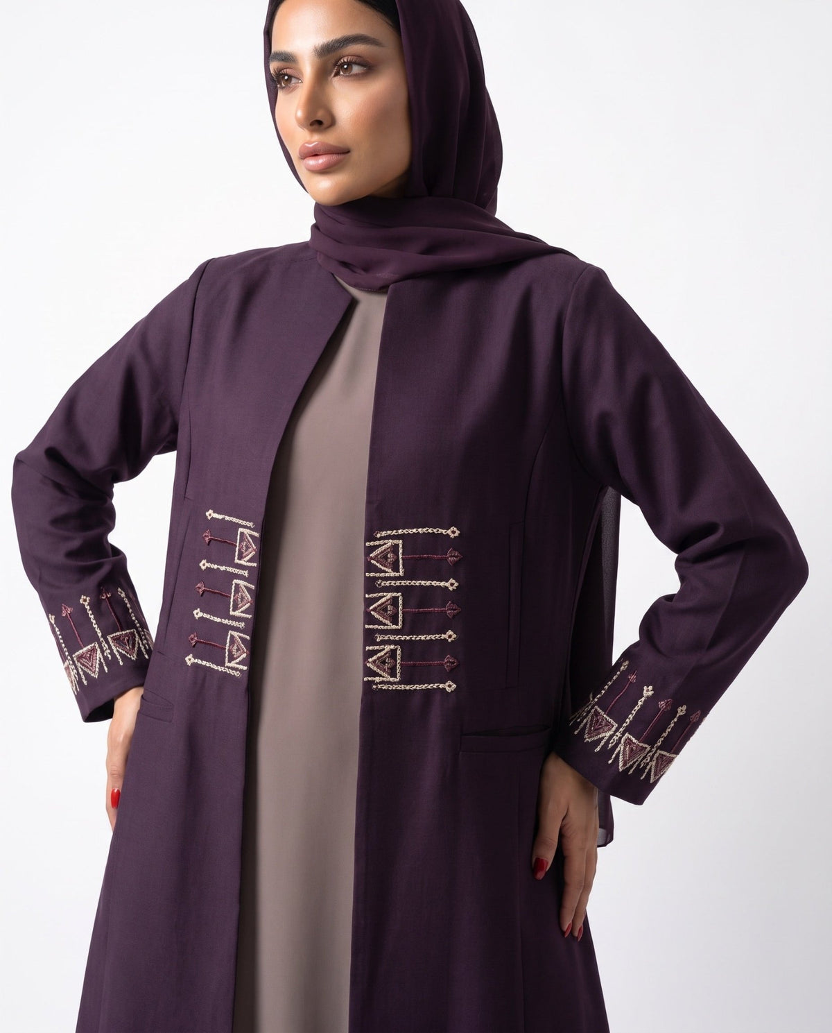 HON097A - Purple Cotton Mix Abaya - HOUSE OF N - MIRA Y MANO
