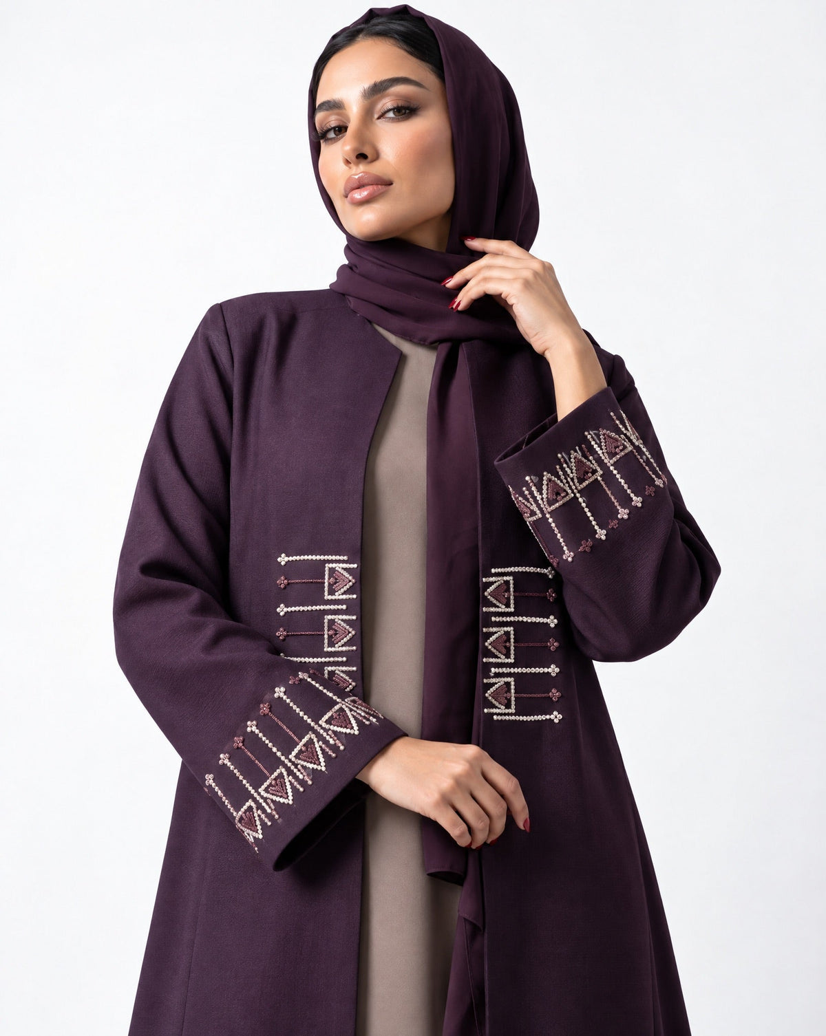 HON097A - Purple Cotton Mix Abaya - HOUSE OF N - MIRA Y MANO