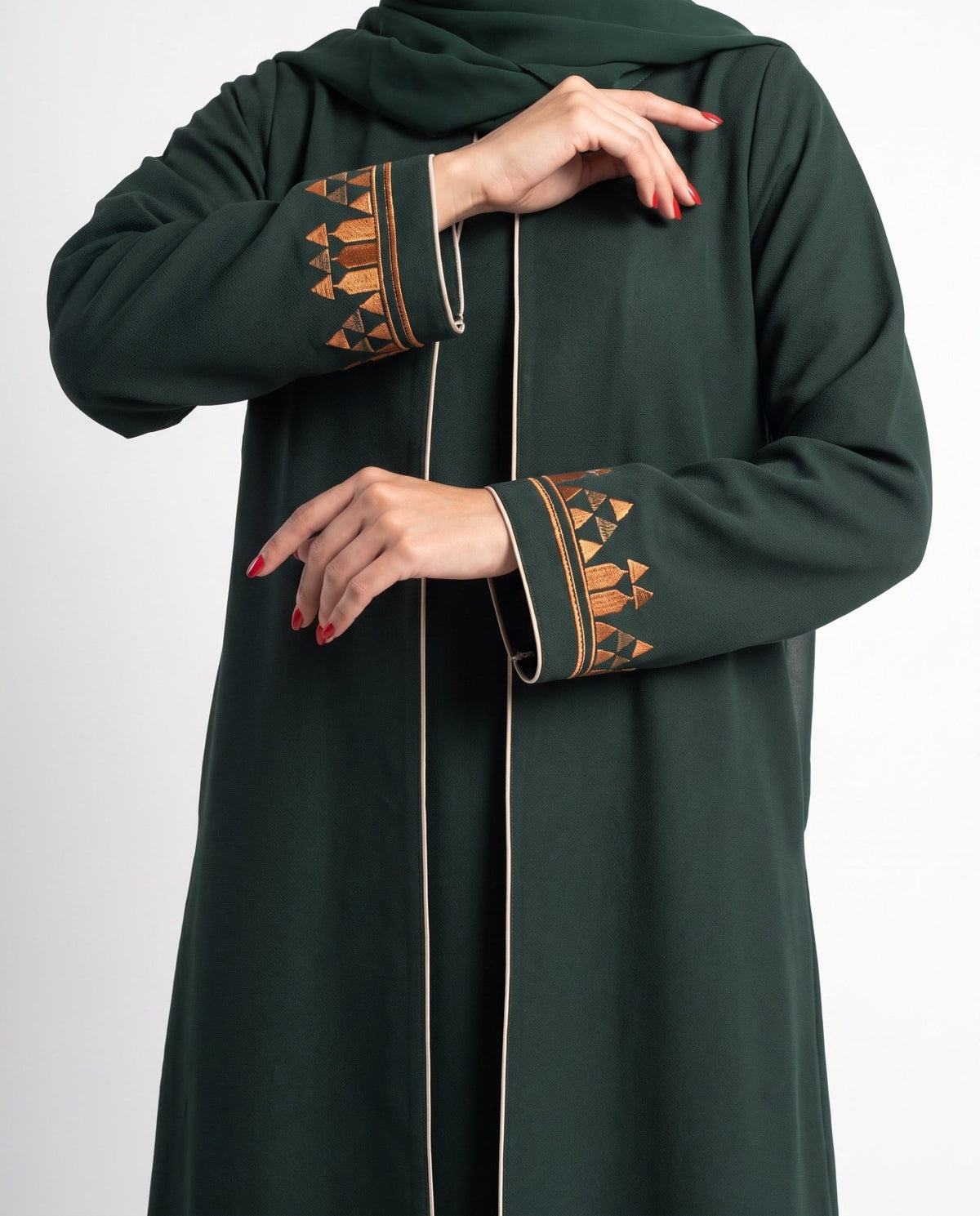 HON098A - Green Cotton Mix Abaya - HOUSE OF N - MIRA Y MANO
