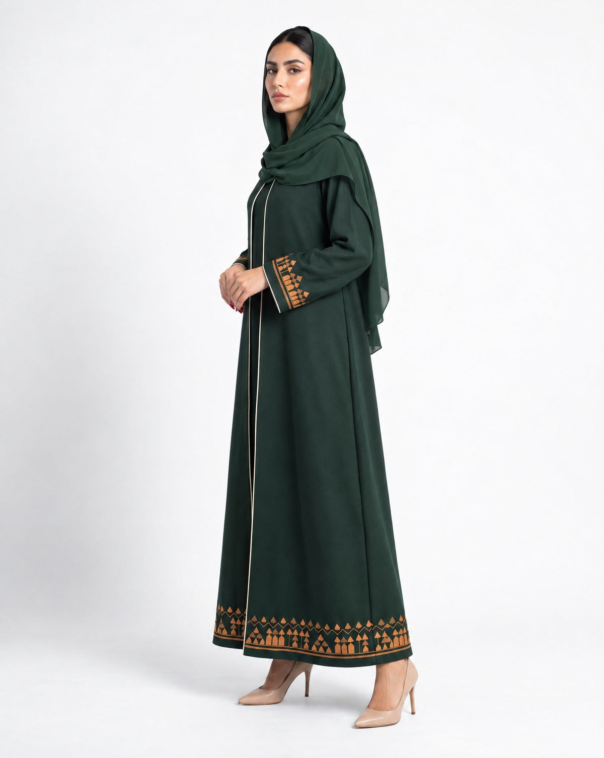 HON098A - Green Cotton Mix Abaya - HOUSE OF N - MIRA Y MANO