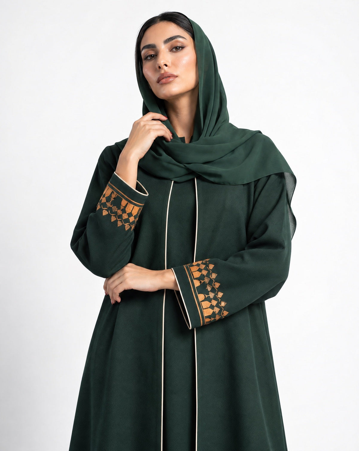 HON098A - Green Cotton Mix Abaya - HOUSE OF N - MIRA Y MANO