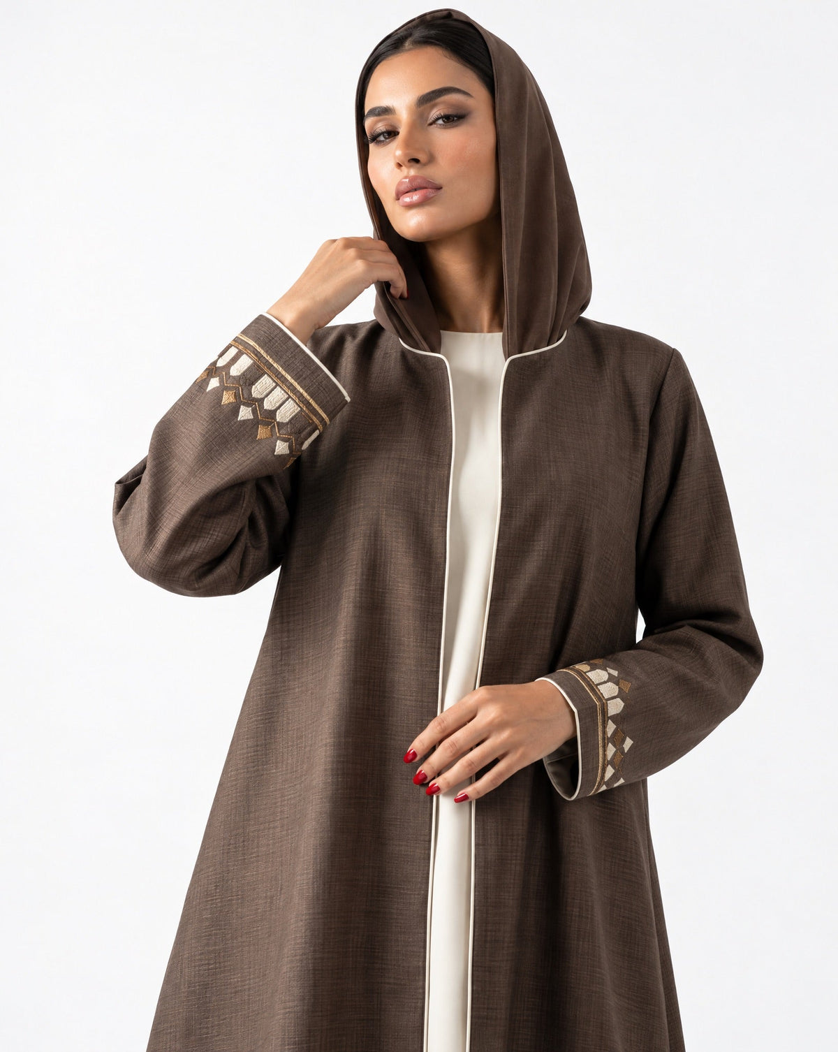 HON099A - Brown Cotton Mix Abaya - HOUSE OF N - MIRA Y MANO