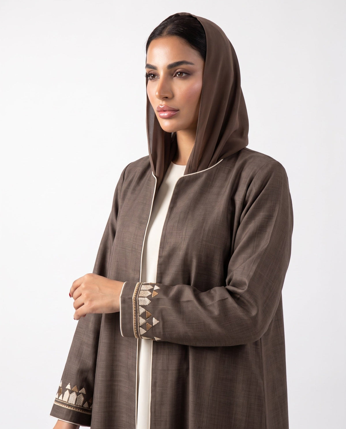 HON099A - Brown Cotton Mix Abaya - HOUSE OF N - MIRA Y MANO