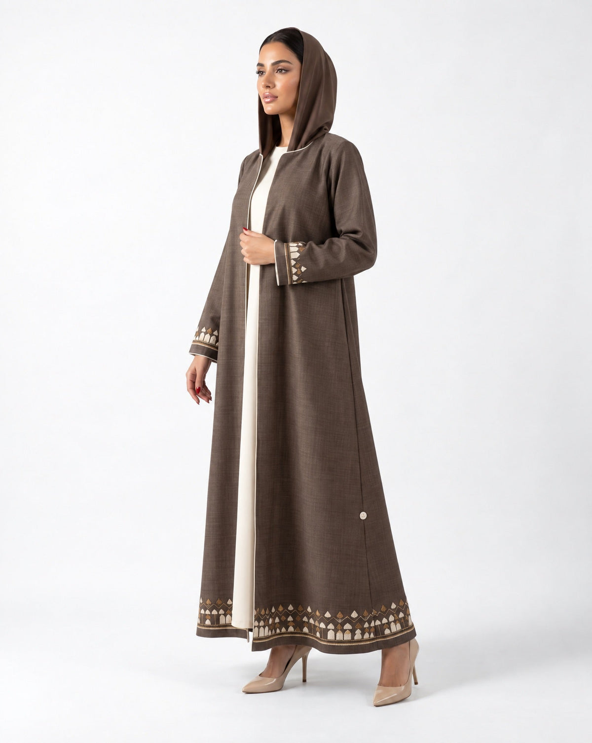 HON099A - Brown Cotton Mix Abaya - HOUSE OF N - MIRA Y MANO