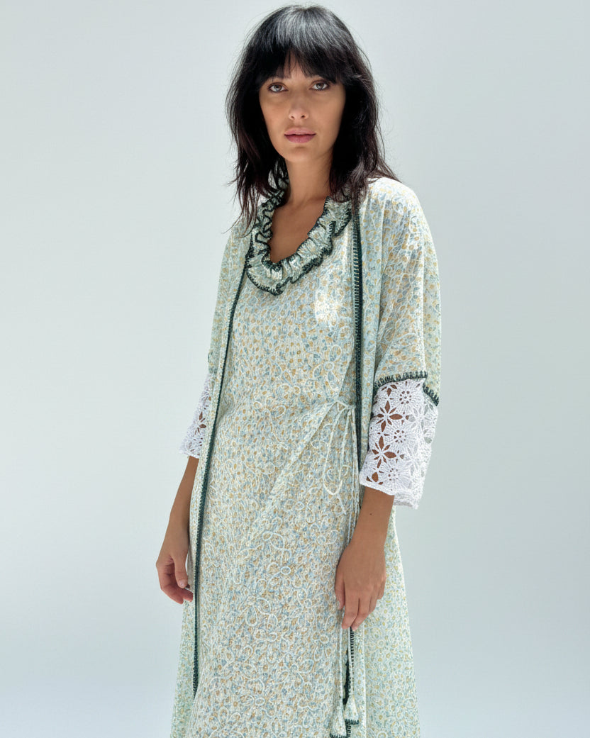 S153 DAISY2 WH - GR ABAYA SET - JAMELOO - MIRA Y MANO
