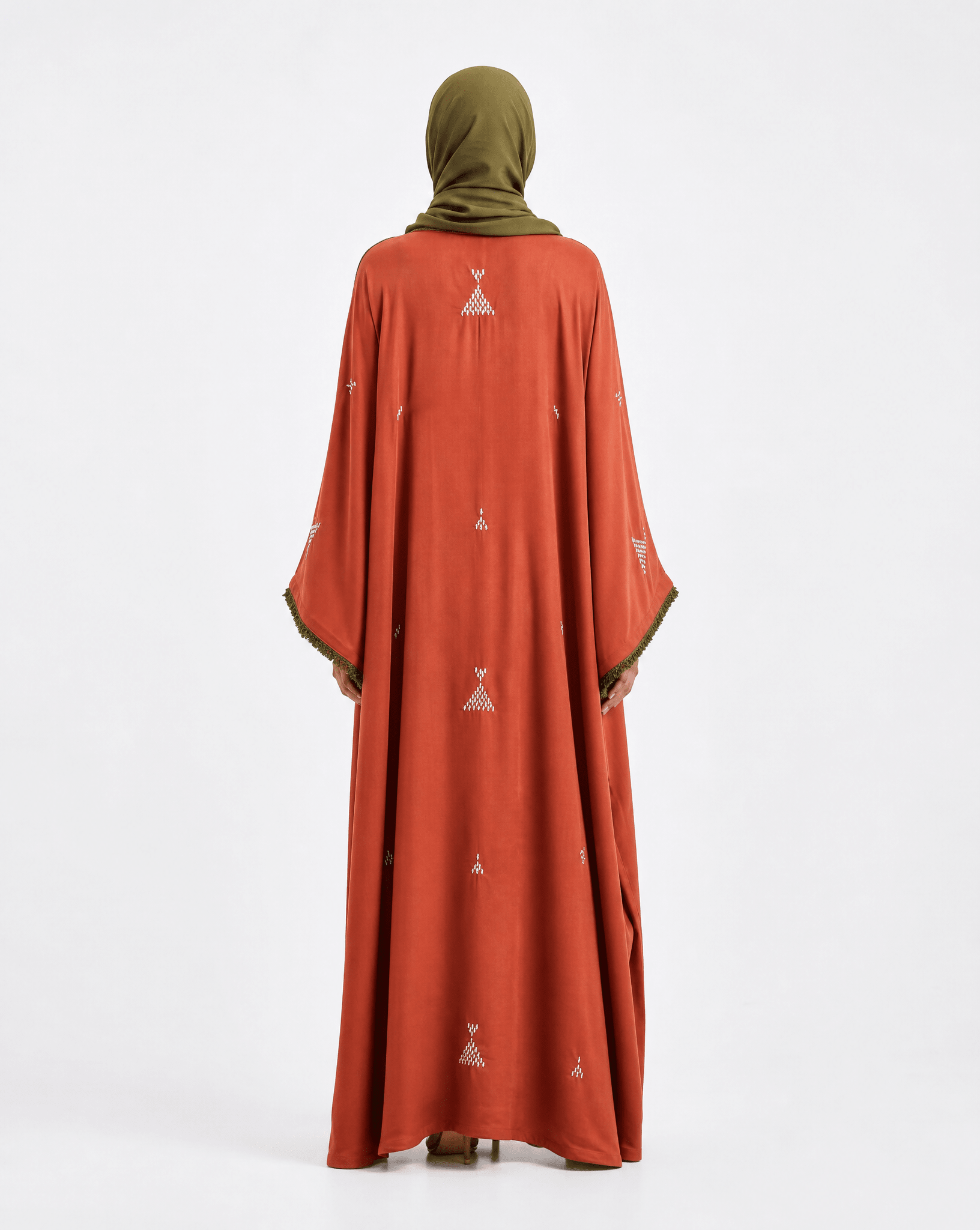 M0881 – Fire Brick Washed Silk Abaya - KERTA COLLECTION - MIRA Y MANO