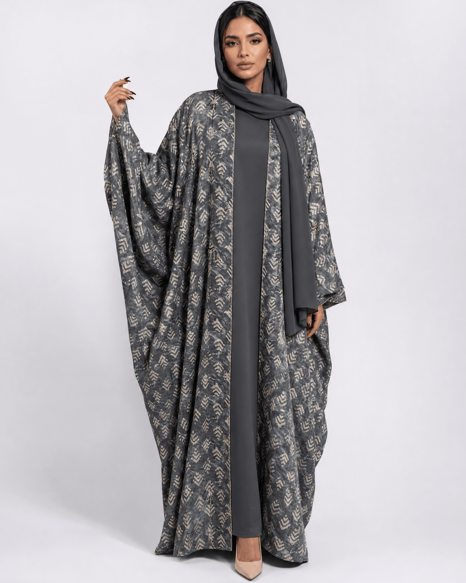 M0888 – Grey Cotton Abaya - KERTA COLLECTION - MIRA Y MANO