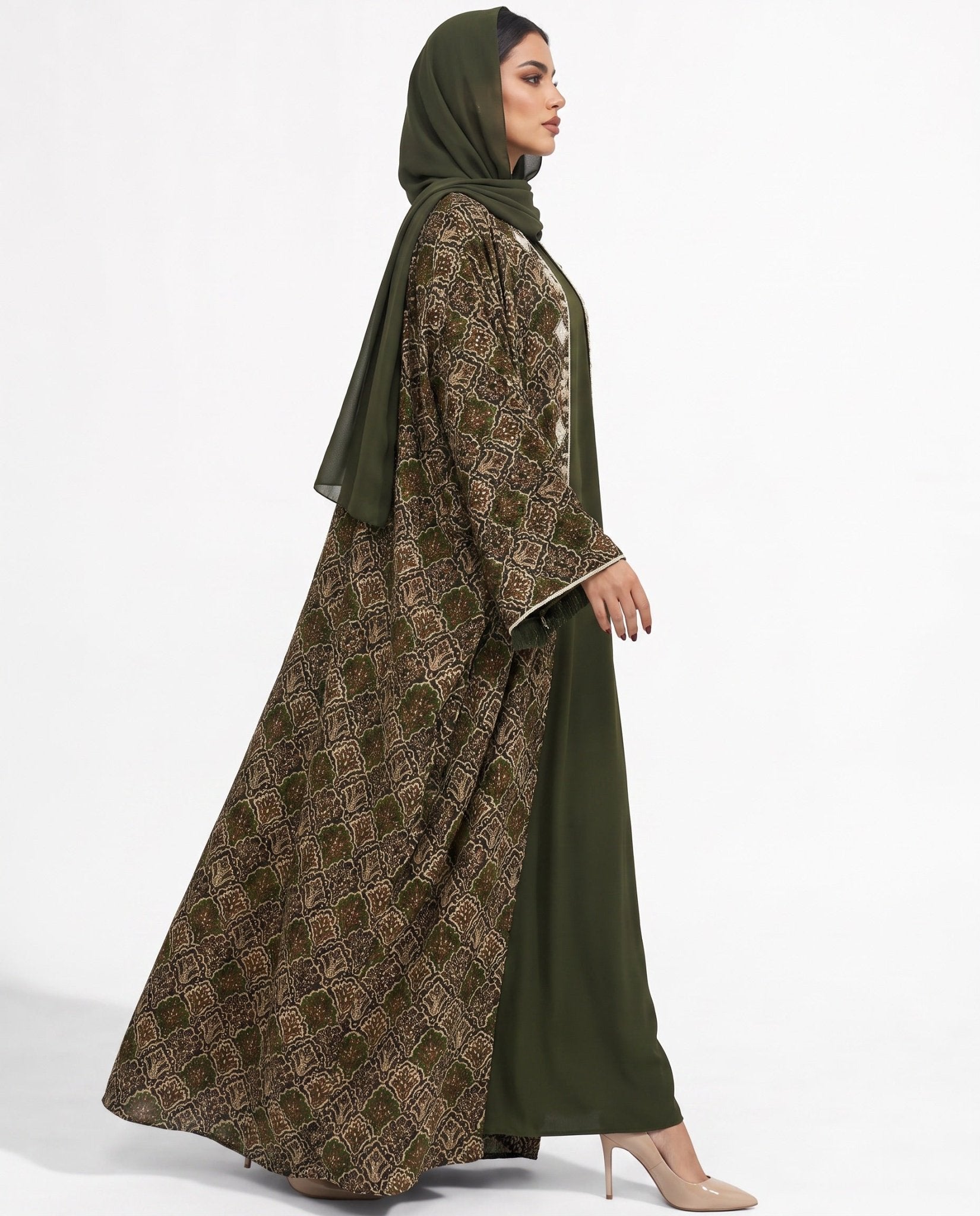 M0889 – Olive Green Cotton Abaya - KERTA COLLECTION - MIRA Y MANO