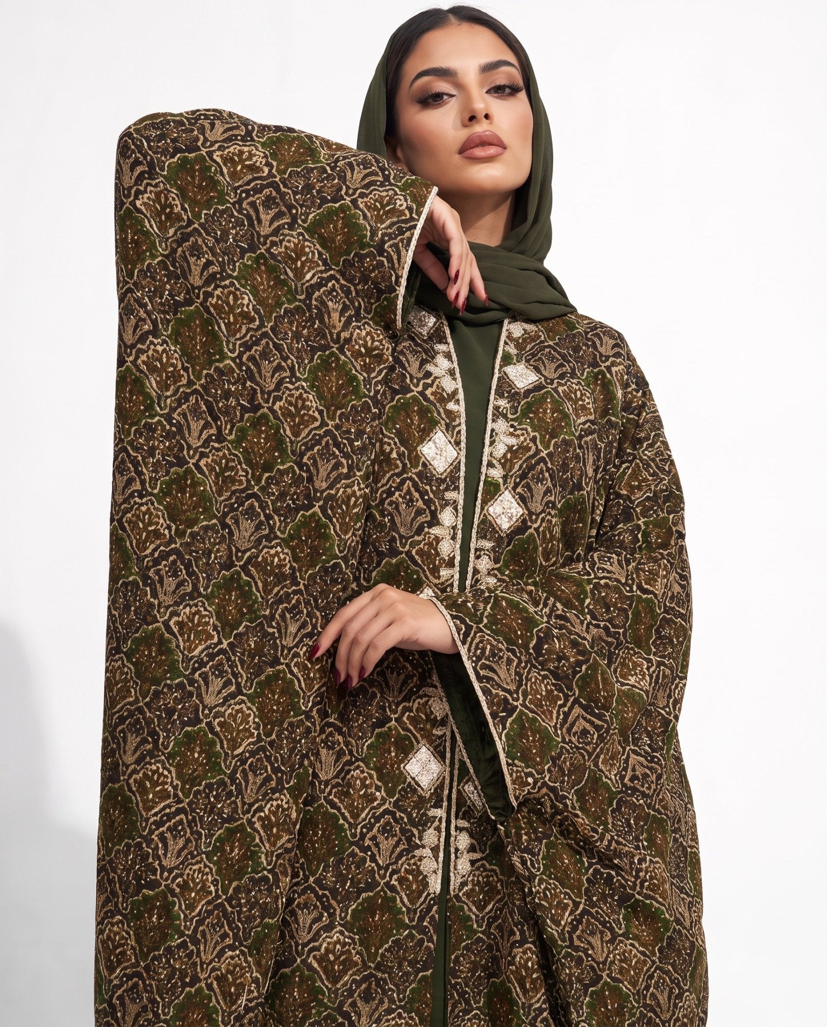 M0889 – Olive Green Cotton Abaya - KERTA COLLECTION - MIRA Y MANO