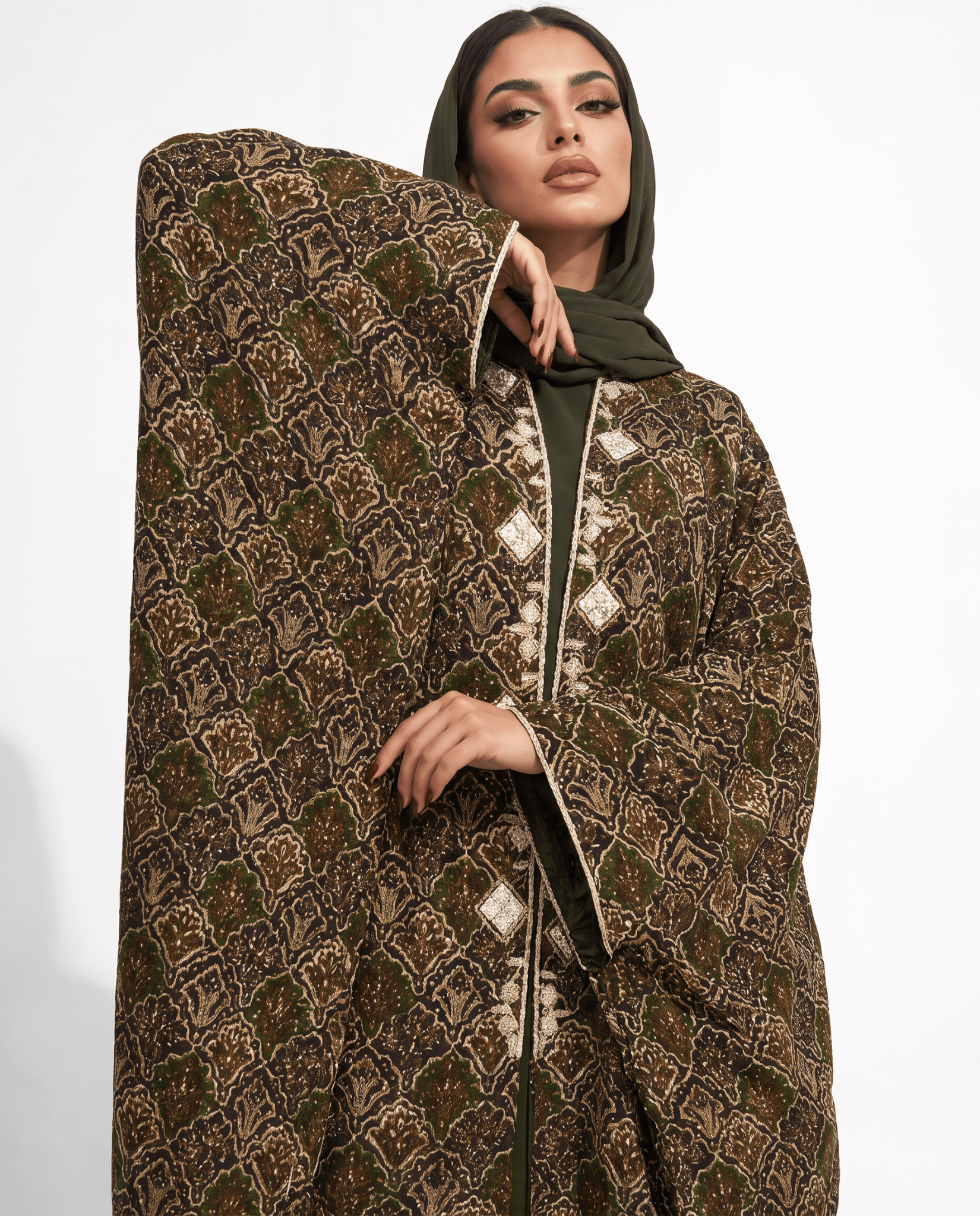 M0889 – Olive Green Cotton Abaya - KERTA COLLECTION - MIRA Y MANO