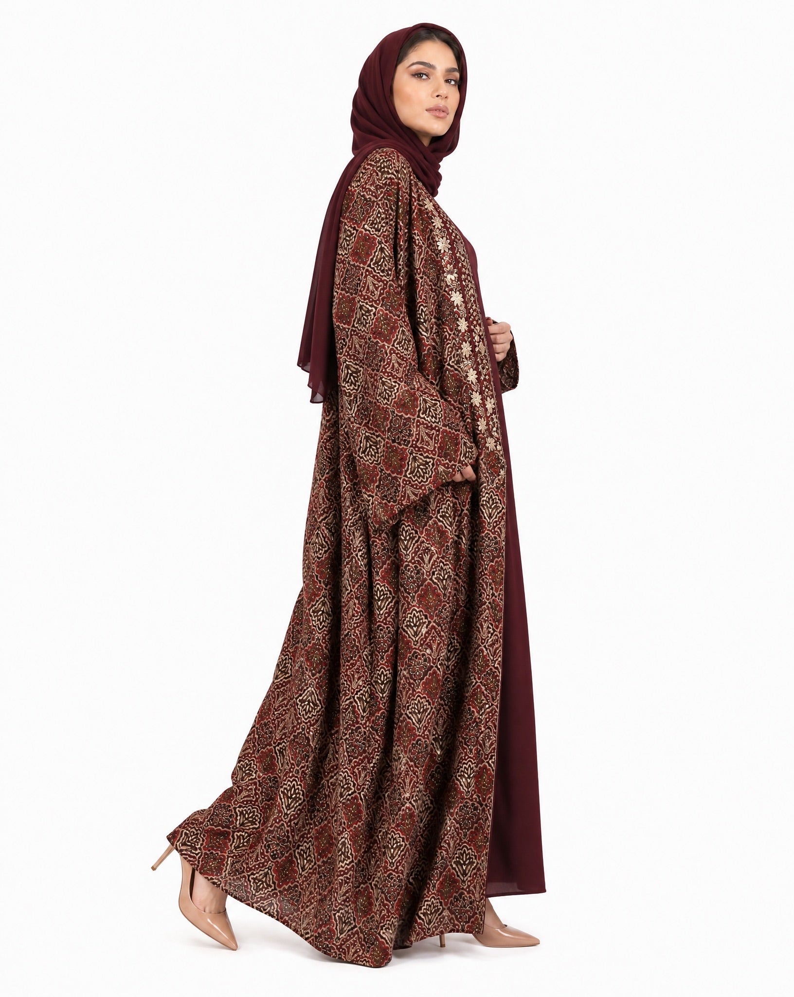 M0892 – Maroon Cotton Abaya - KERTA COLLECTION - MIRA Y MANO