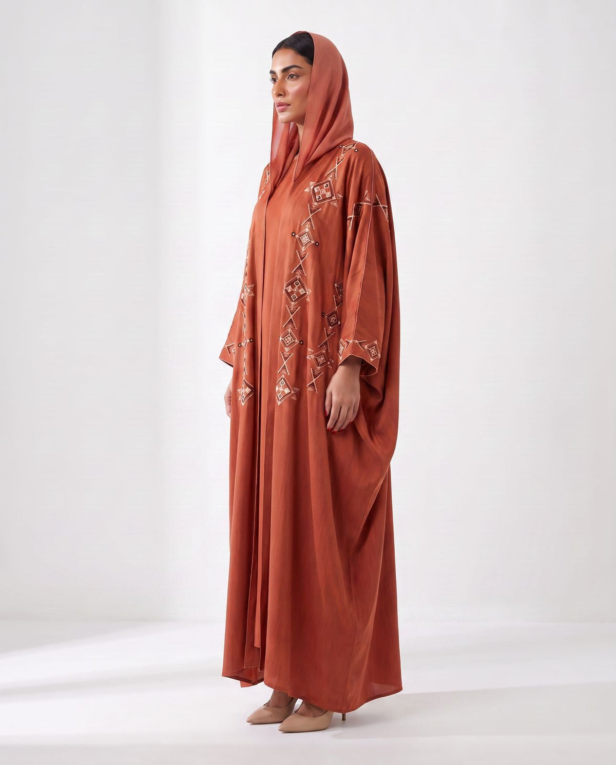 M0898 – Fire Brick Washed Silk Abaya - KERTA COLLECTION - MIRA Y MANO