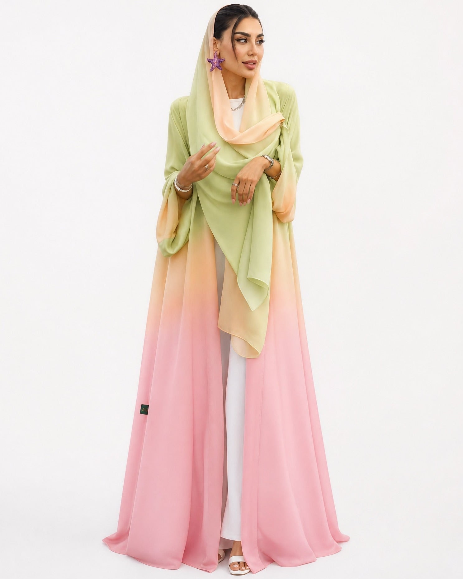 ASMA SUMMER-Green Yellow Chiffon Abaya - LARA FASHION - MIRA Y MANO