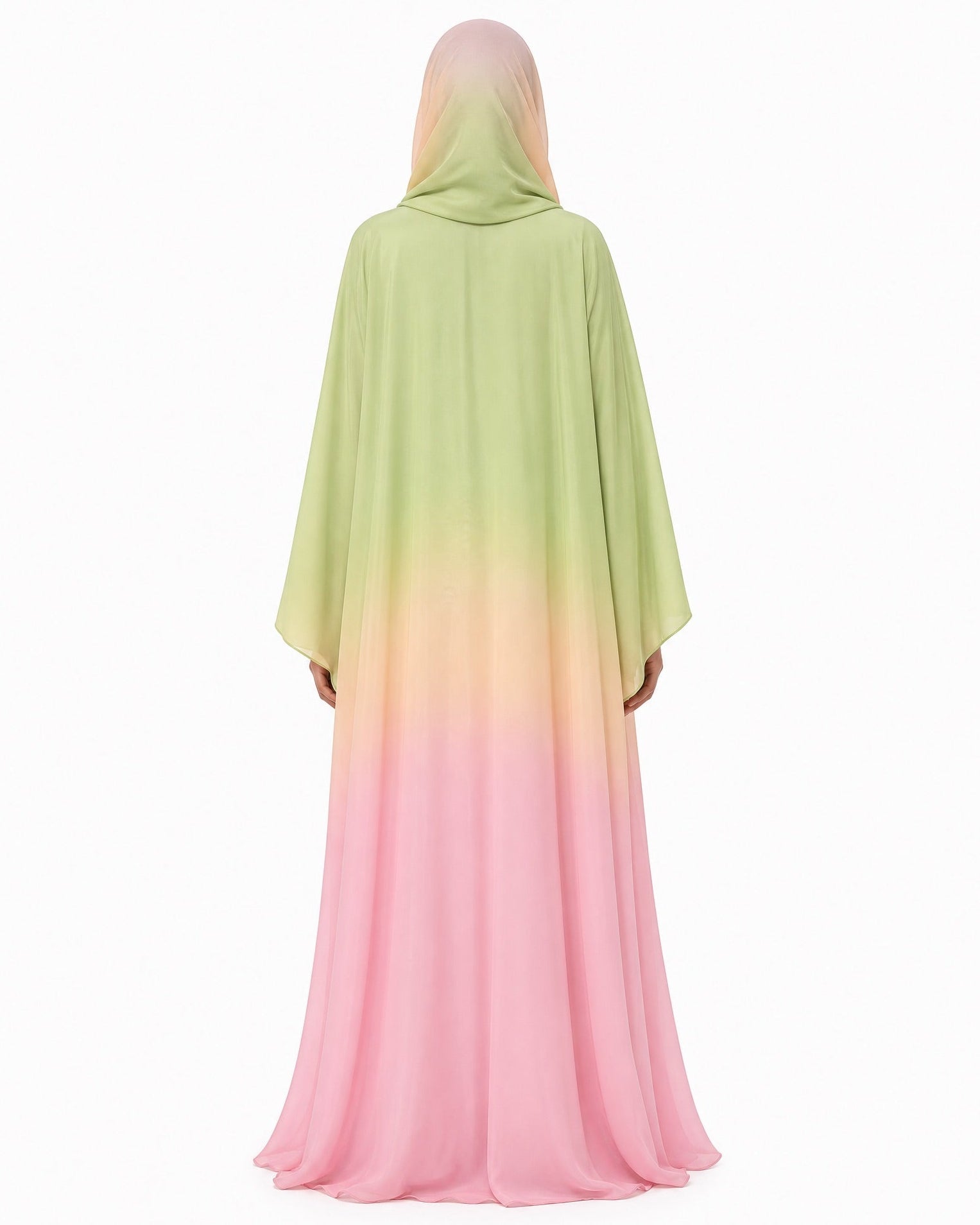 ASMA SUMMER-Green Yellow Chiffon Abaya - LARA FASHION - MIRA Y MANO