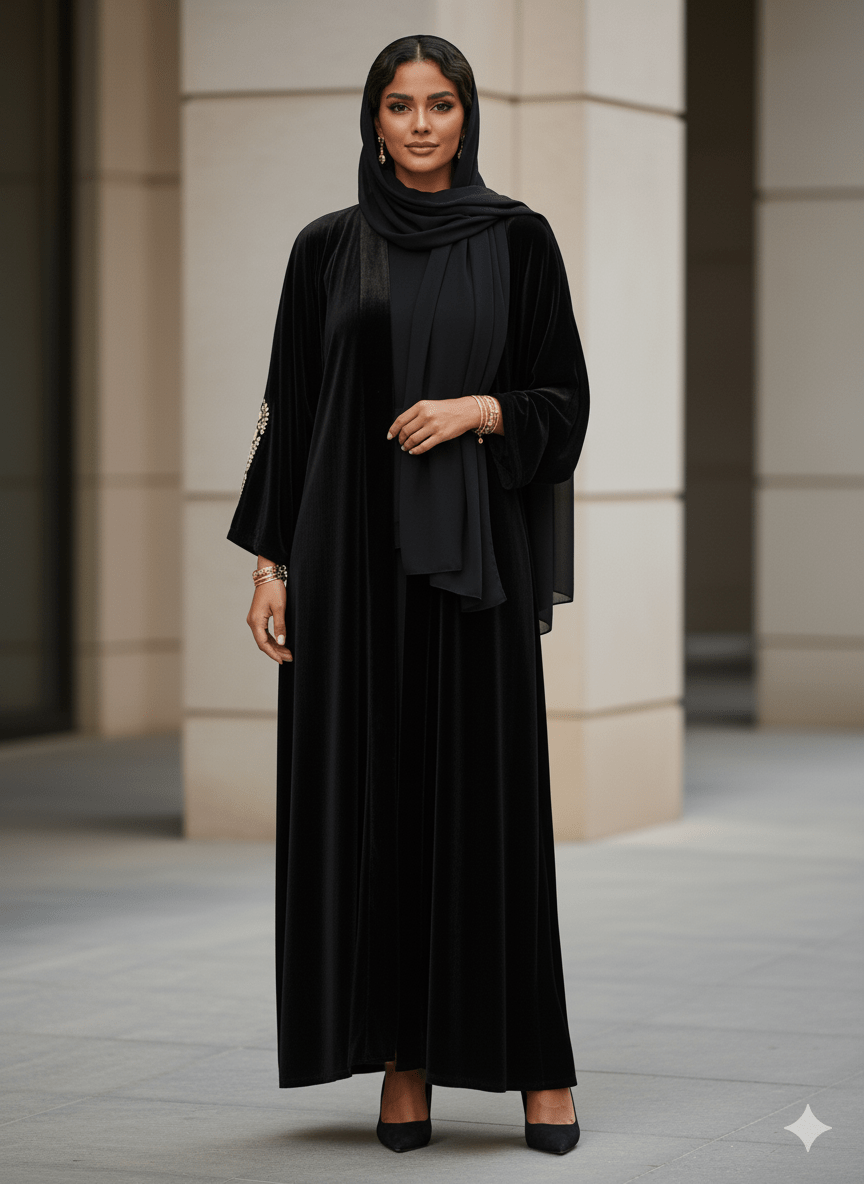 LOOK4 - BK ABAYA VELVET - LAYERS - ALI - MIRA Y MANO