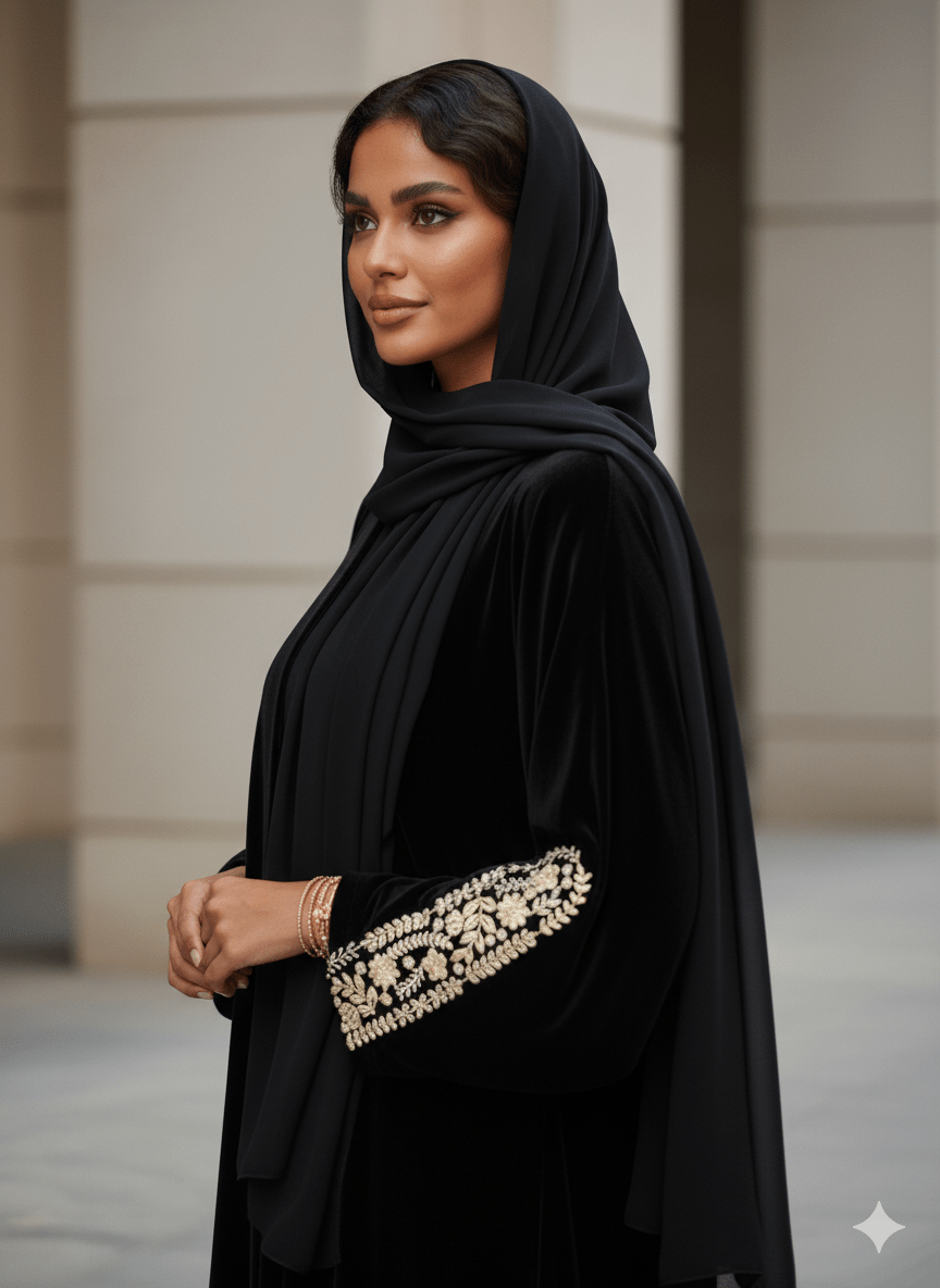 LOOK4 - BK ABAYA VELVET - LAYERS - ALI - MIRA Y MANO