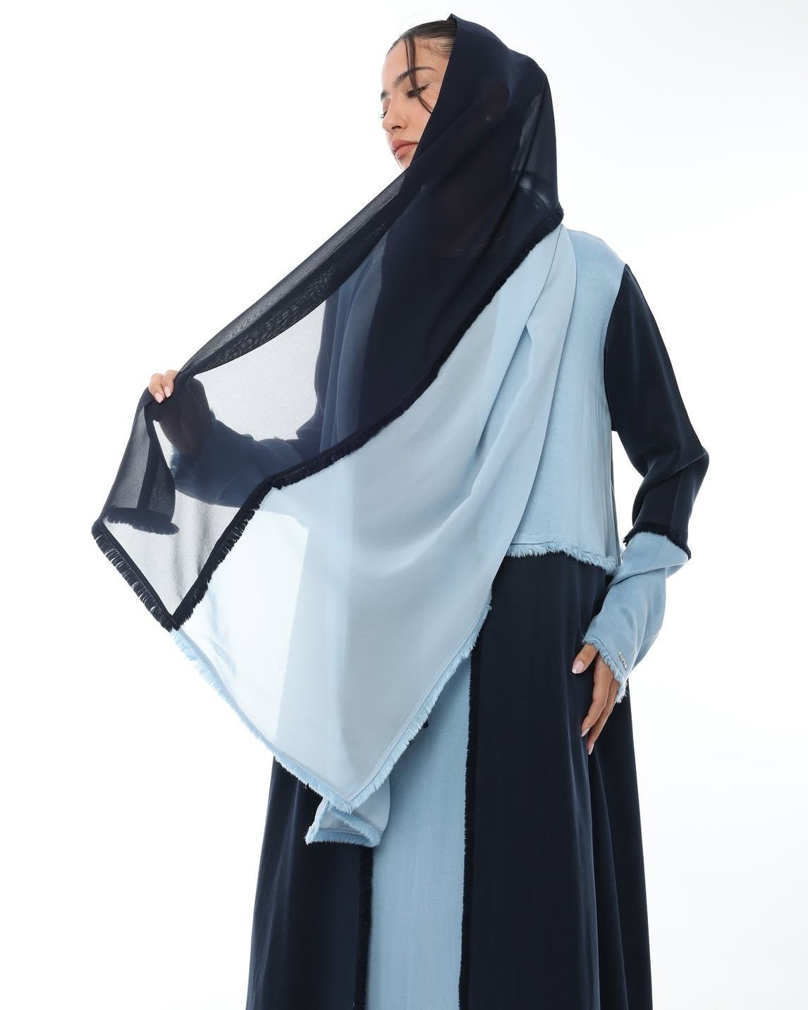 LE021-BLN - Navy Washed Silk Abaya Set - LEGACY - MIRA Y MANO