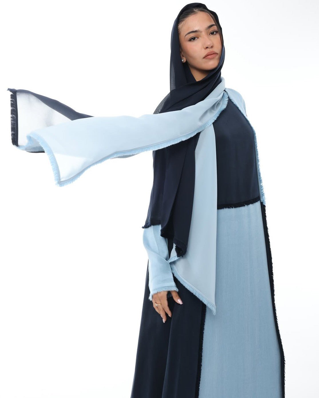LE021-BLN - Navy Washed Silk Abaya Set - LEGACY - MIRA Y MANO