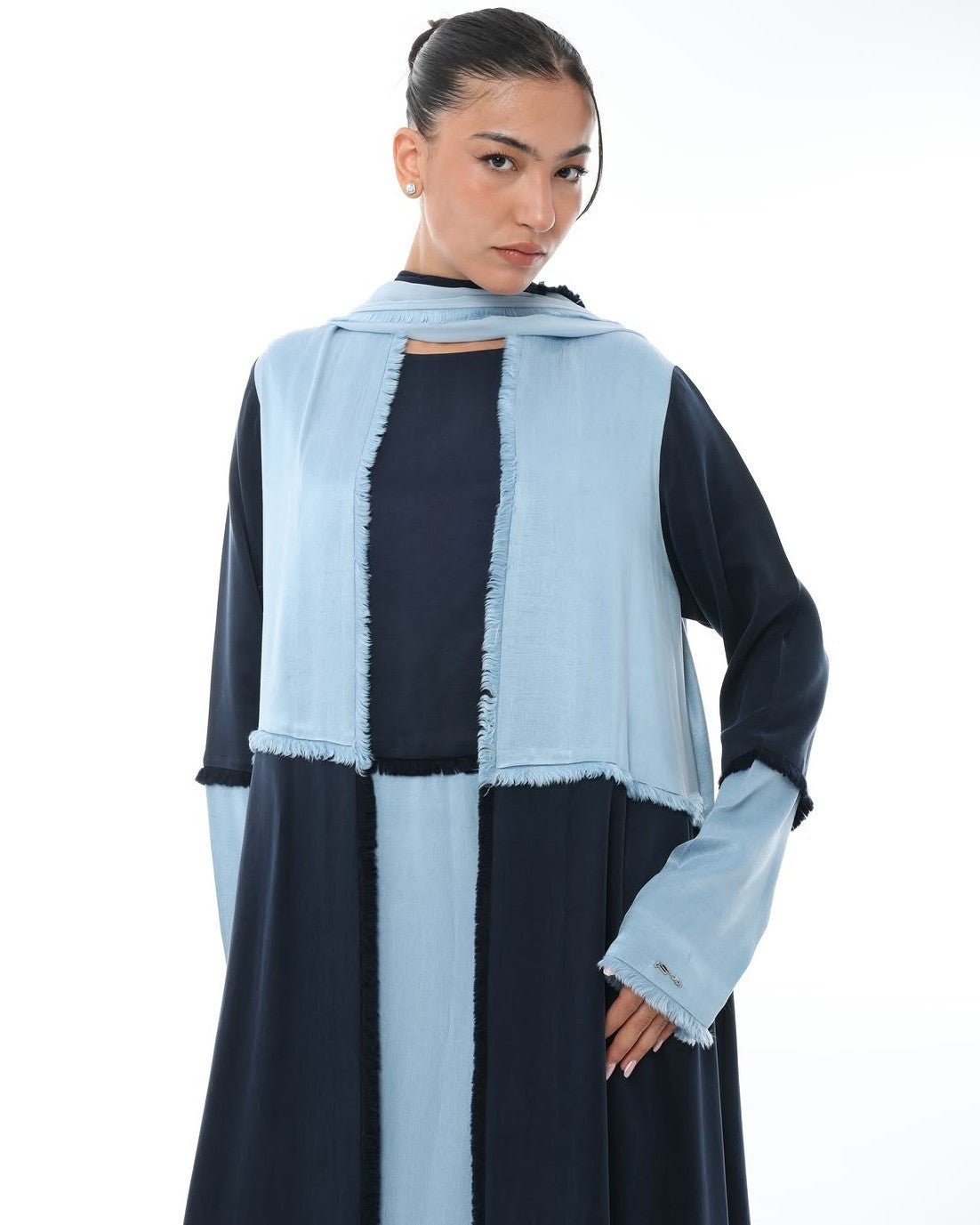 LE021-BLN - Navy Washed Silk Abaya Set - LEGACY - MIRA Y MANO