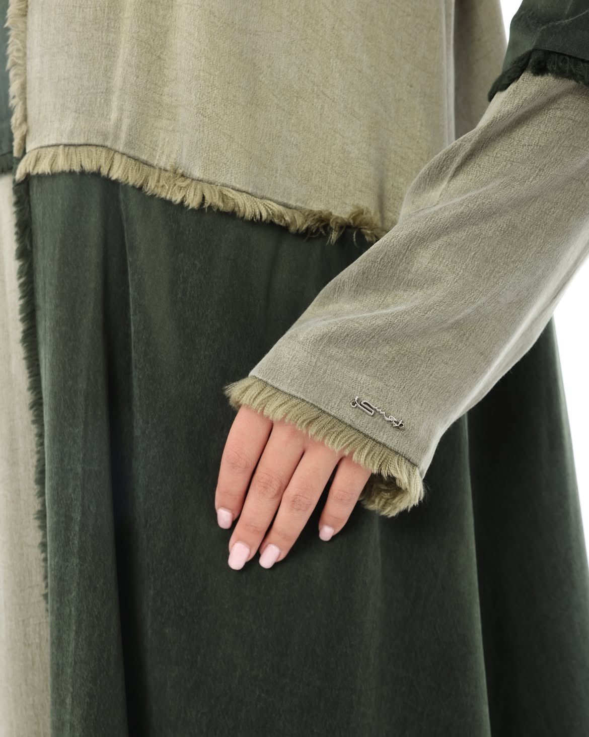 LE021-DG - Dark Green Washed Silk Abaya Set - LEGACY - MIRA Y MANO